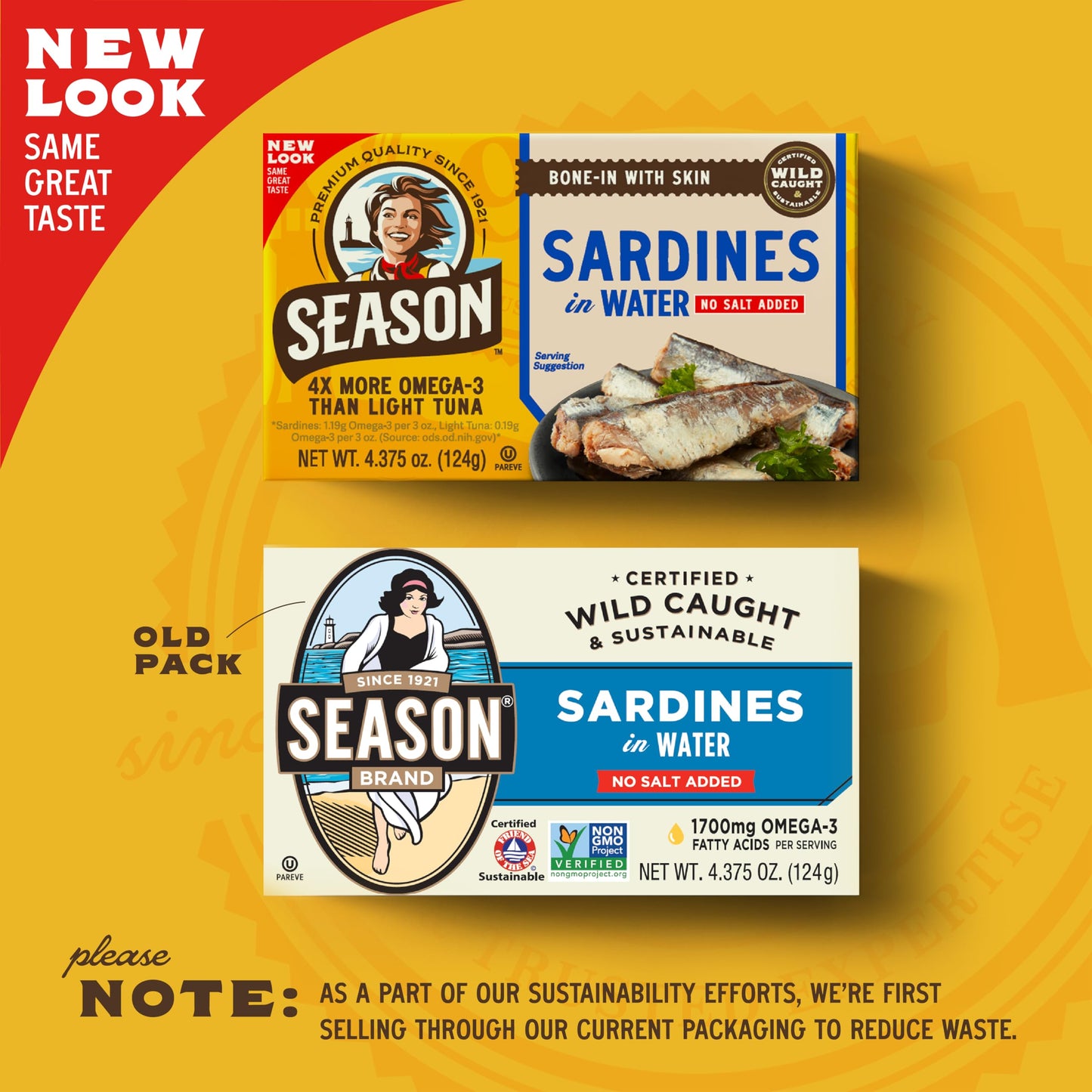 Season Sardines in Water - No Salt Added, Wild Caught, 22g of Protein, Keto Snacks, More Omega 3 s Than Tuna, Kosher, High in C