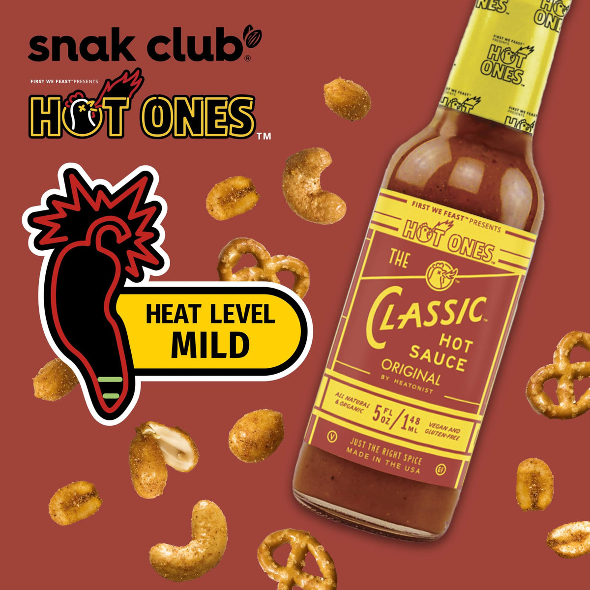Snak Club Tangy Chili Snack Mix, Mild Spicy Snacks, 4.5 oz Resealable Bag (6 Count)
