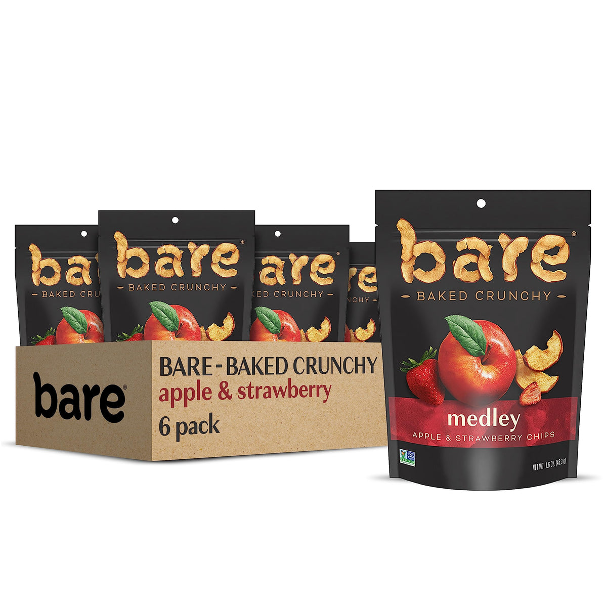 Bare Baked Crunchy Medleys, Apple Strawberry, 1.6Oz Single Serve Bags (6 Pack)