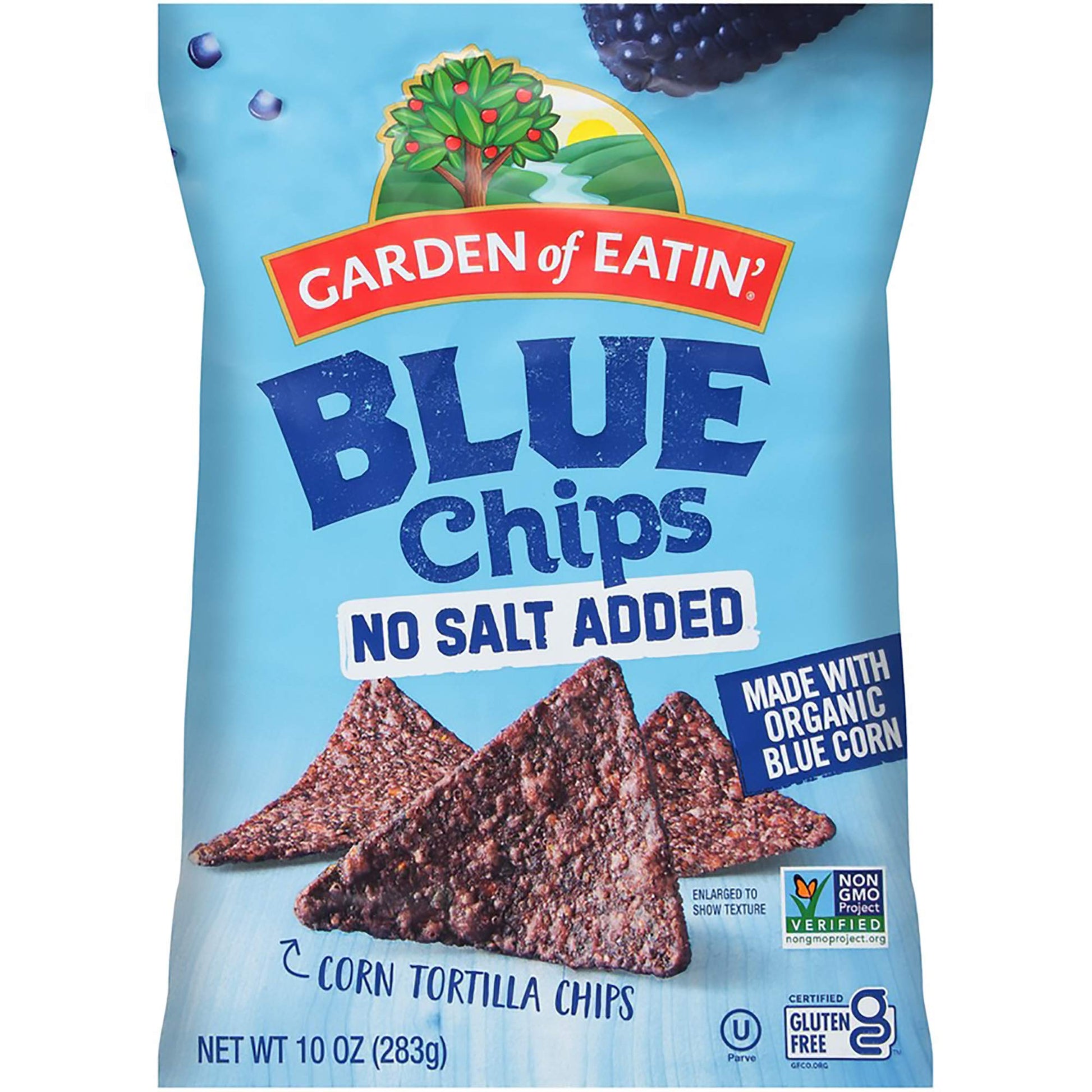 Garden of Eatin Tortilla Chips, Blues, No Salt Added, 10 Ounce