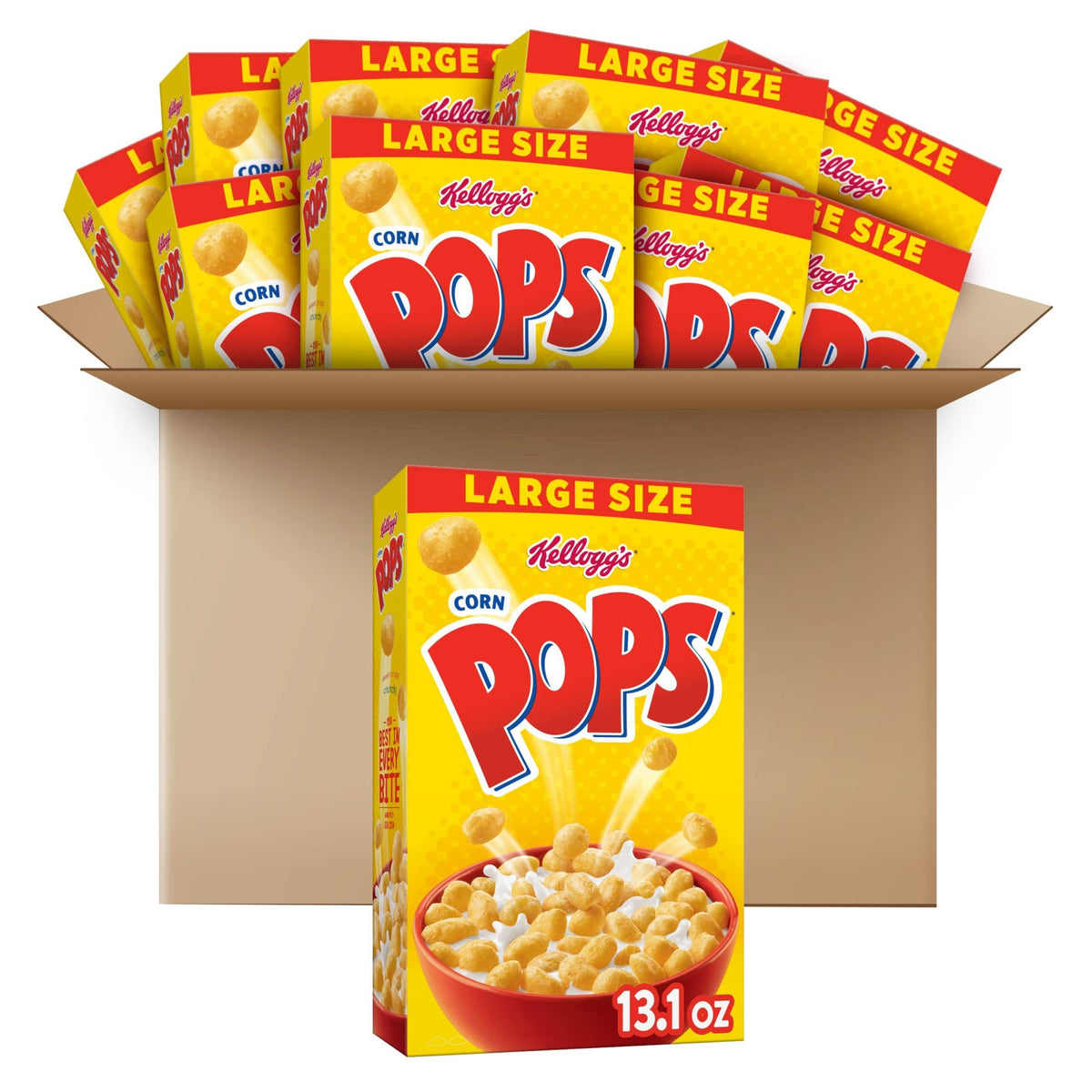 Kellogg s Corn Pops Cold Breakfast Cereal, 8 Vitamins and Minerals, Kids Snacks, Large Size, Original, 8.1lb Case (10 Boxes)