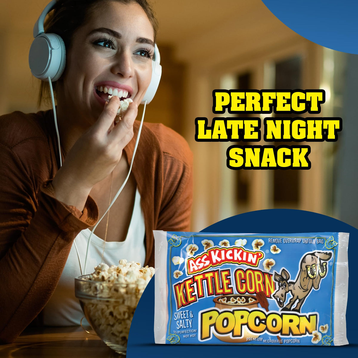 ASS KICKIN Kettle Corn Microwave Popcorn - 3 Pack - Gourmet Snack for Movie Night