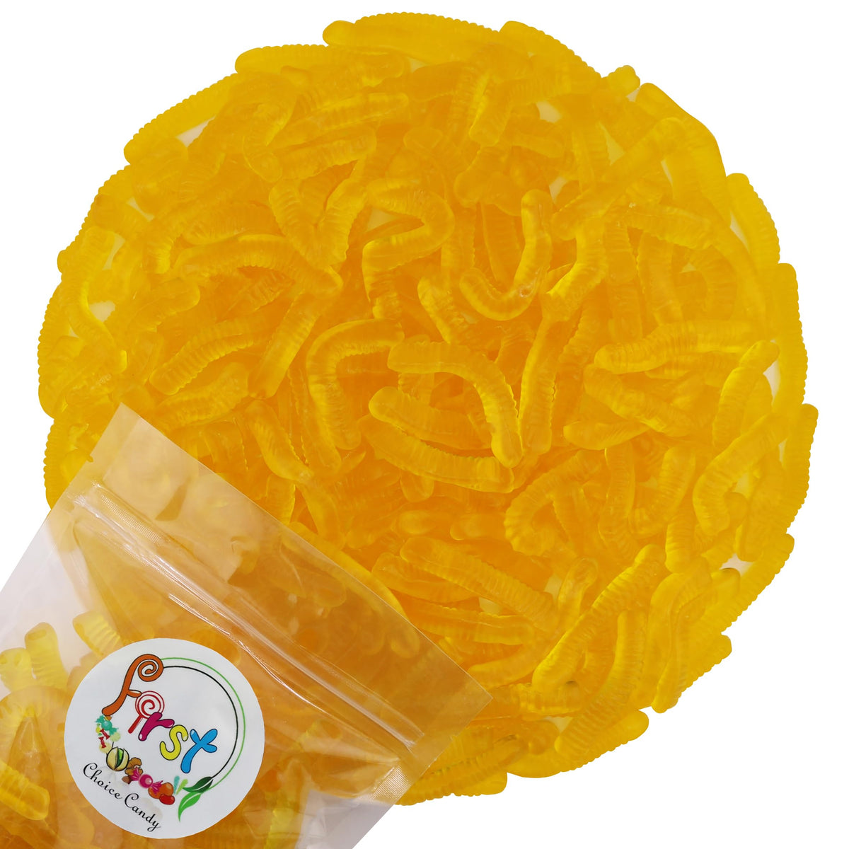 Firstchoicecandy Sweet & Sour Gummy Worms, Multi Flavors And Solid Colors (1 Pound, Yellow Pineapple)