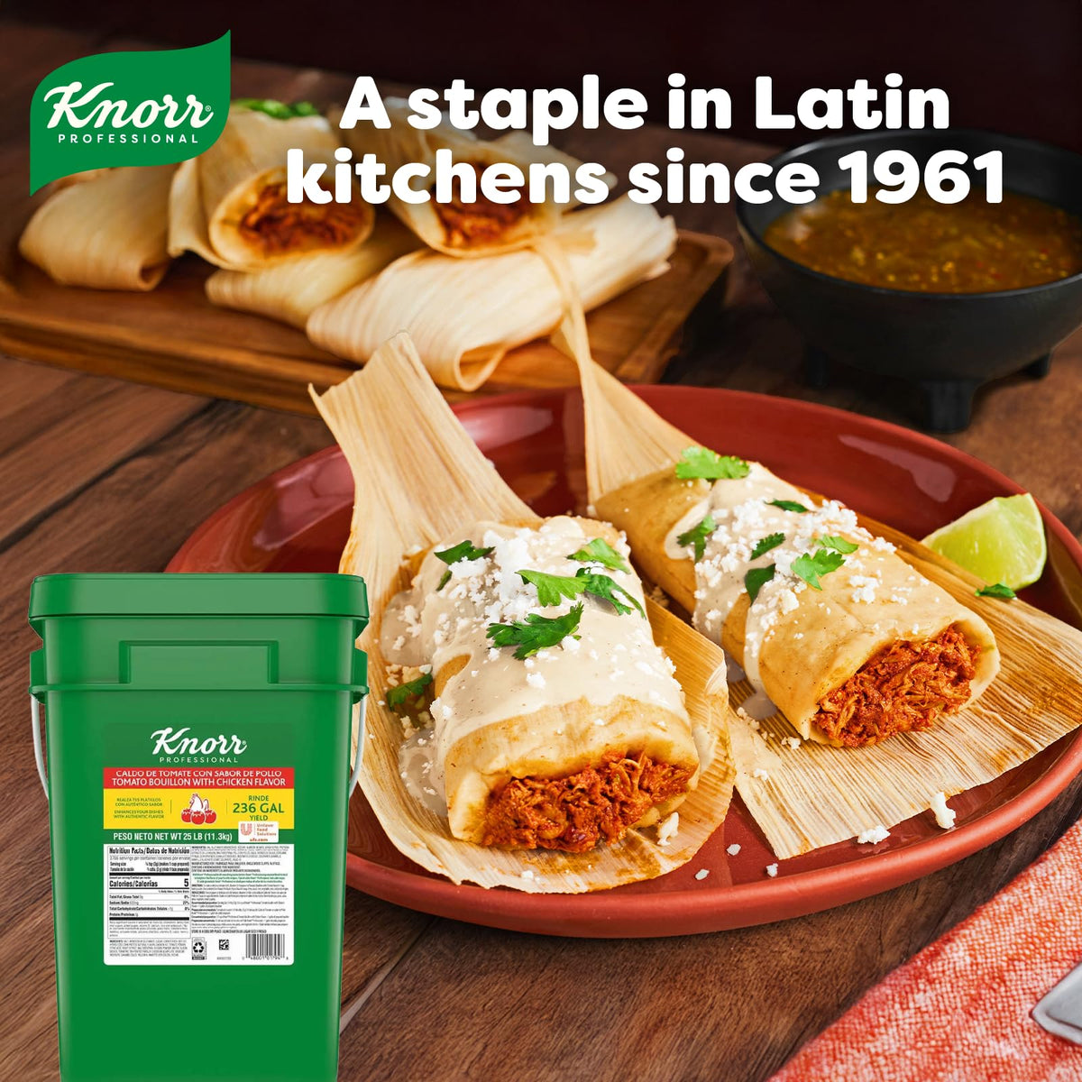 Knorr Professional Caldo de Tomate  Tomato Bouillon with Chicken Flavor Granulated Base  Bouillon as a Base  Marinade  Flavor Enhancer  Shelf Stable Convenience  236 Gallon Yield  25 lbs (Pack of 1)