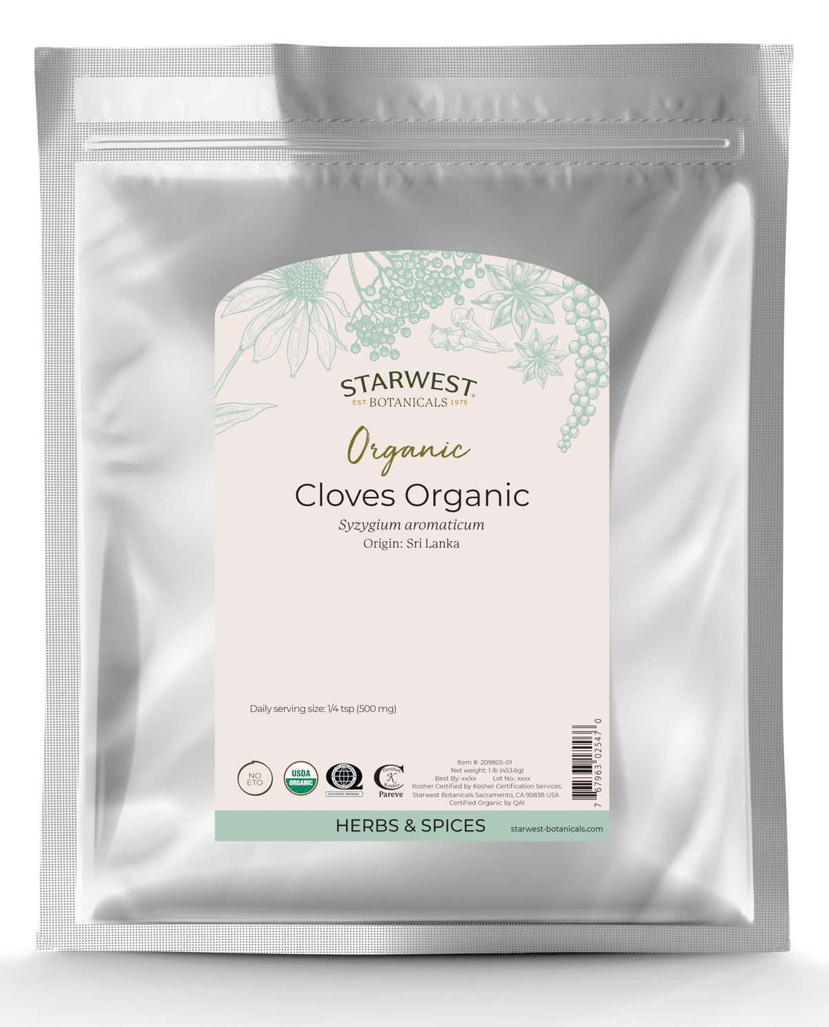 Starwest Botanicals Organic Cloves Whole, 1-pound Bag
