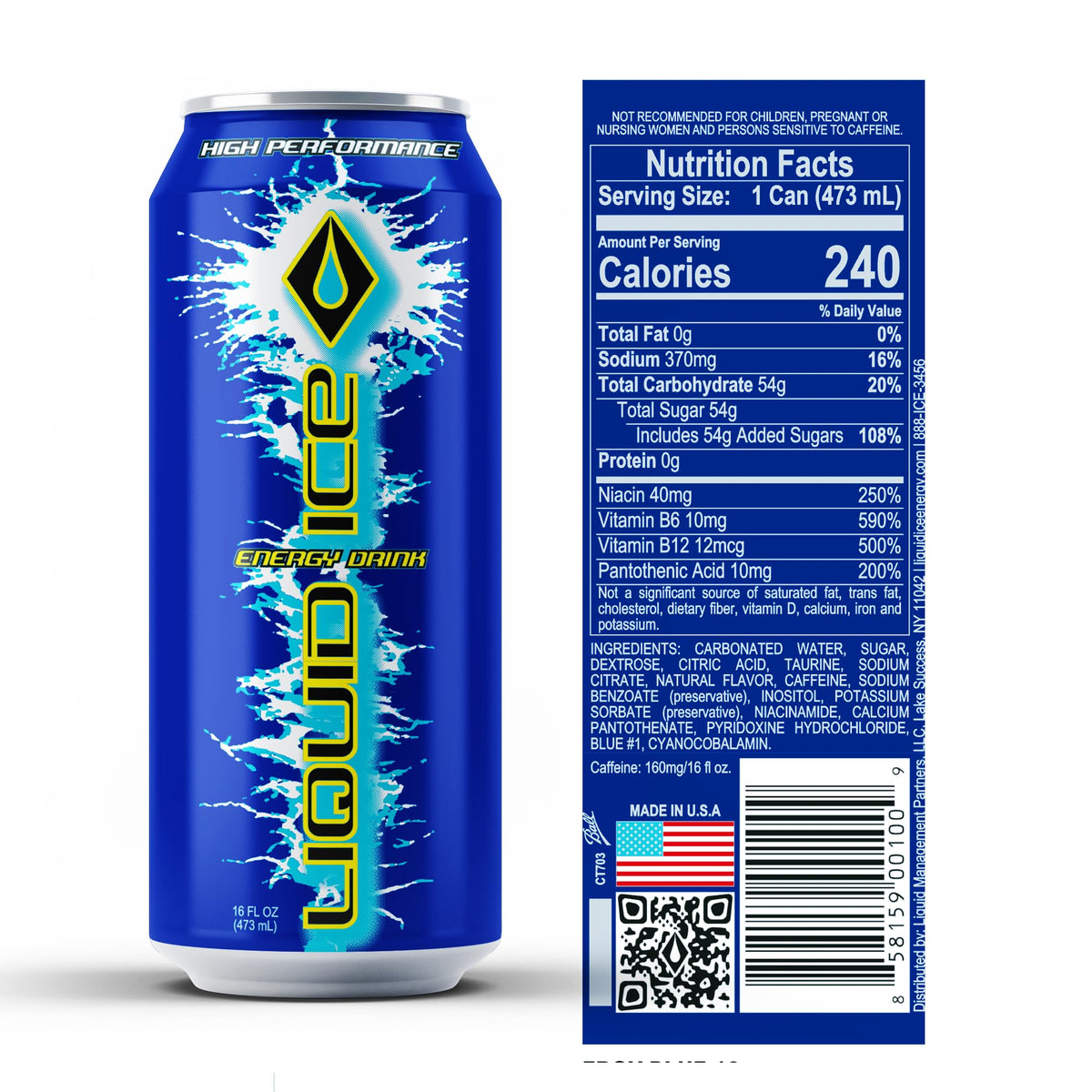 Liquid Ice Energy Drink - Arctic Berry - 16 Fl Oz (Pack of 12) - Blue - Model 16Blue