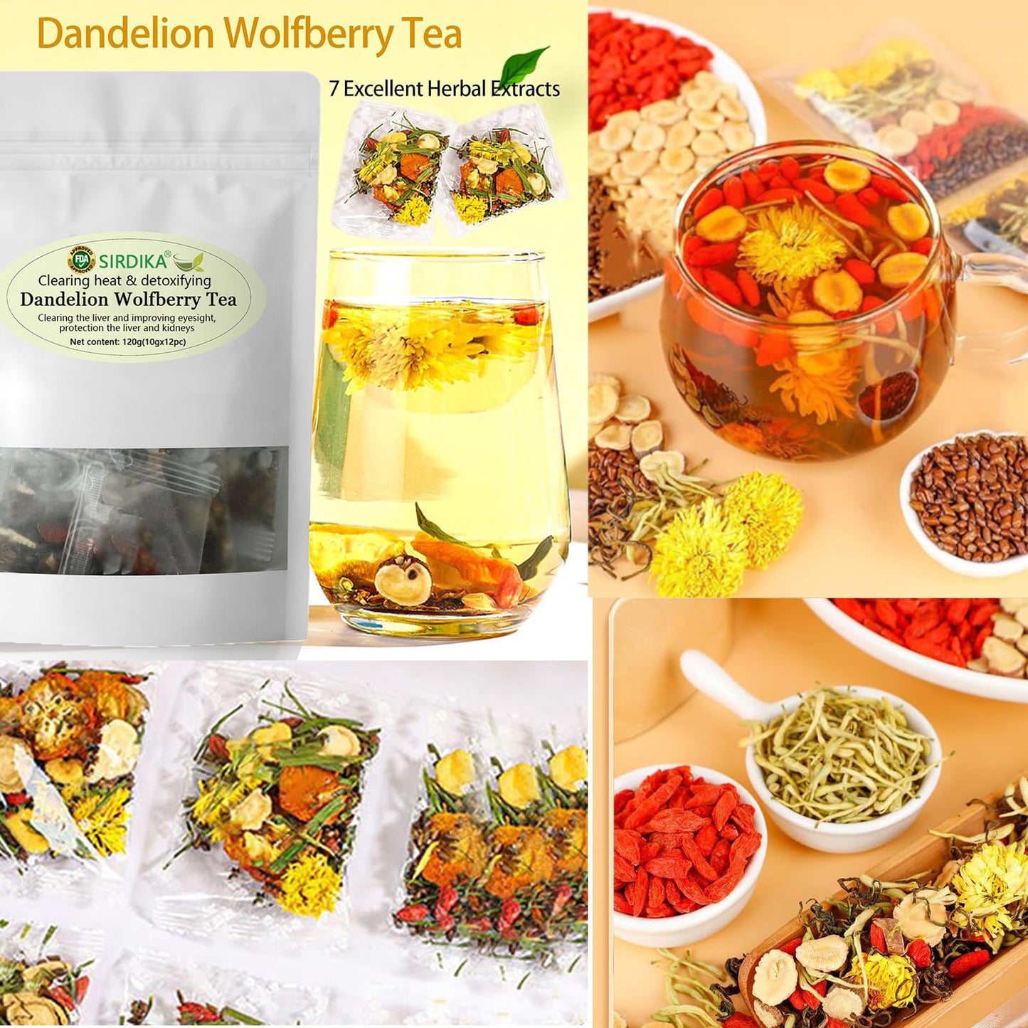 Dandelion Wolfberry Tea Bags, Dandelion Wolfberry Tea Organic Kidneys & Liver Tea Chinese Wolfberry Tea With Seven Herbal Ingred