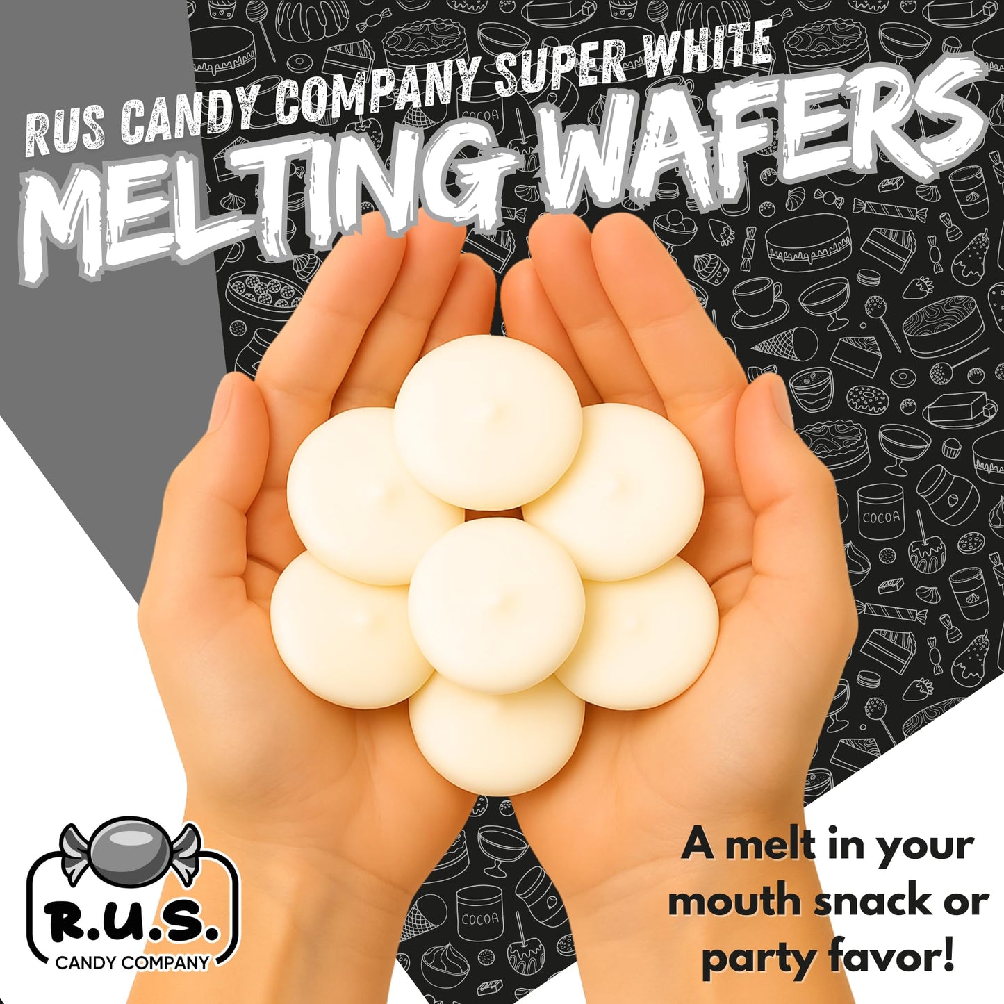 Super White Chocolate Melting Wafers 16oz (1 lb) by RUS Candy Company Perfect for Dipping  Coating  Baking  Molding & More