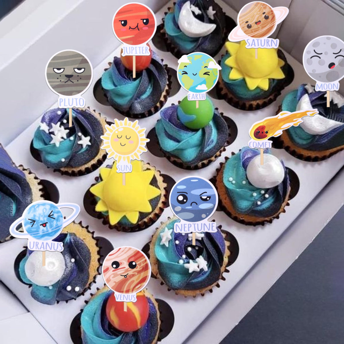 30 Pcs Outer Space Cupcake Toppers Solar System Galaxy Universe Planets Cupcake Picks Space Planet Theme Baby Shower Birthday Pa