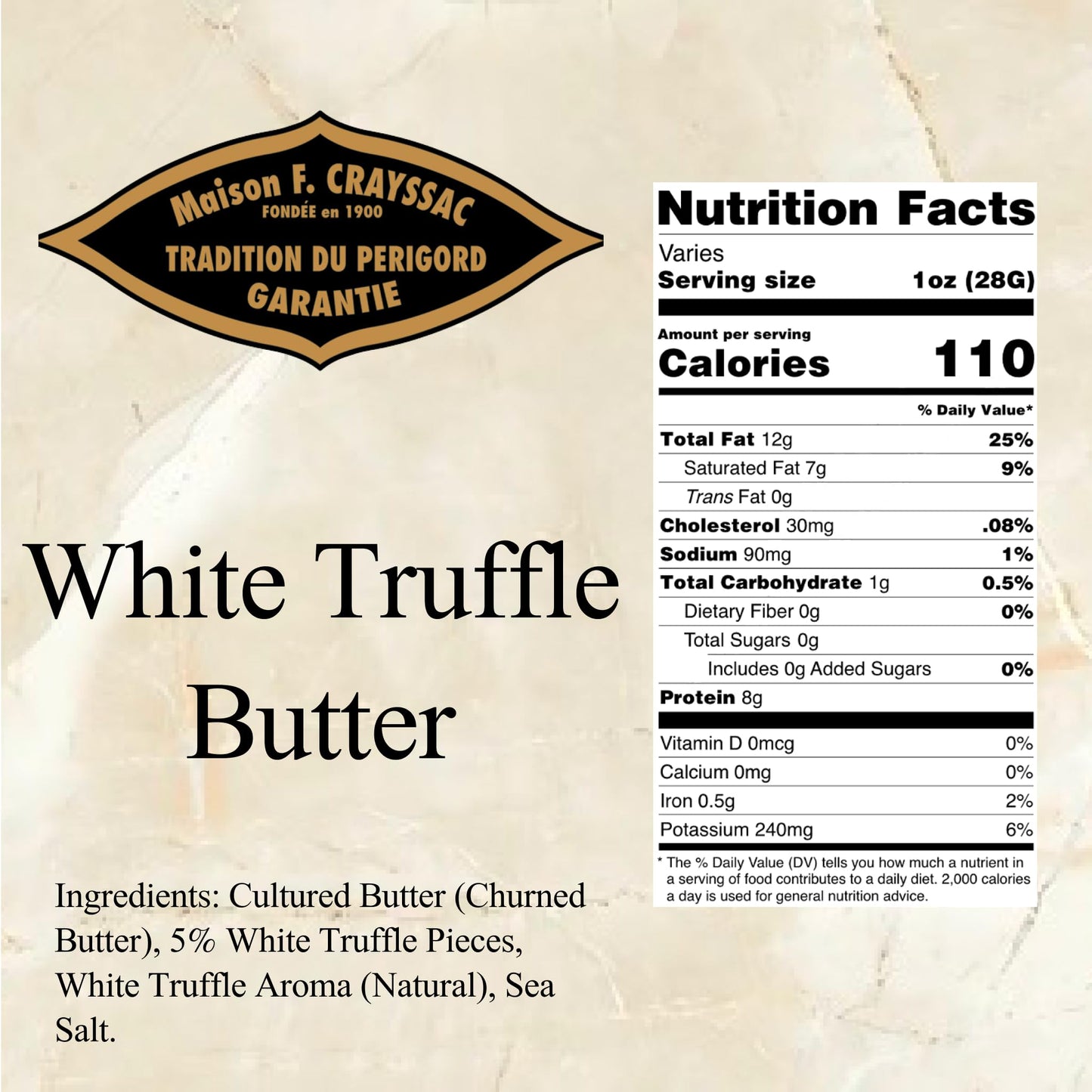 MAISON F. CRAYSSAC White Truffle Butter – Gourmet Cultured Butter with Real White Truffles – 16oz