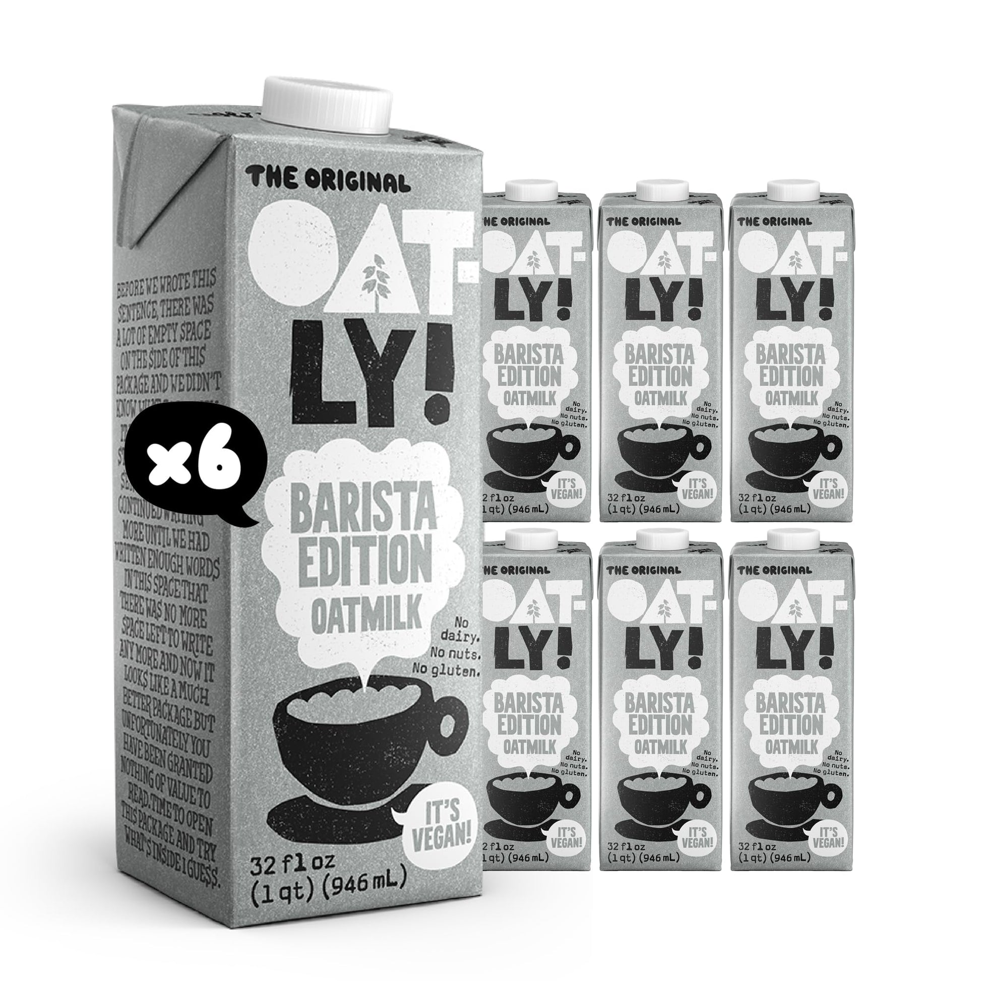 Oatly Barista Edition Oat Milk - Crafted for Coffee | Dairy-Free  Plant-Based  Shelf-Stable Milk that makes Perfect Foam (32 oz  6-pack)