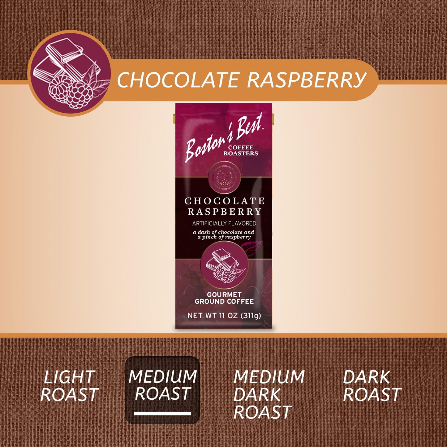 Bostons Best Coffee Chocolate Raspberry Ground Coffee Medium Roast 11 oz