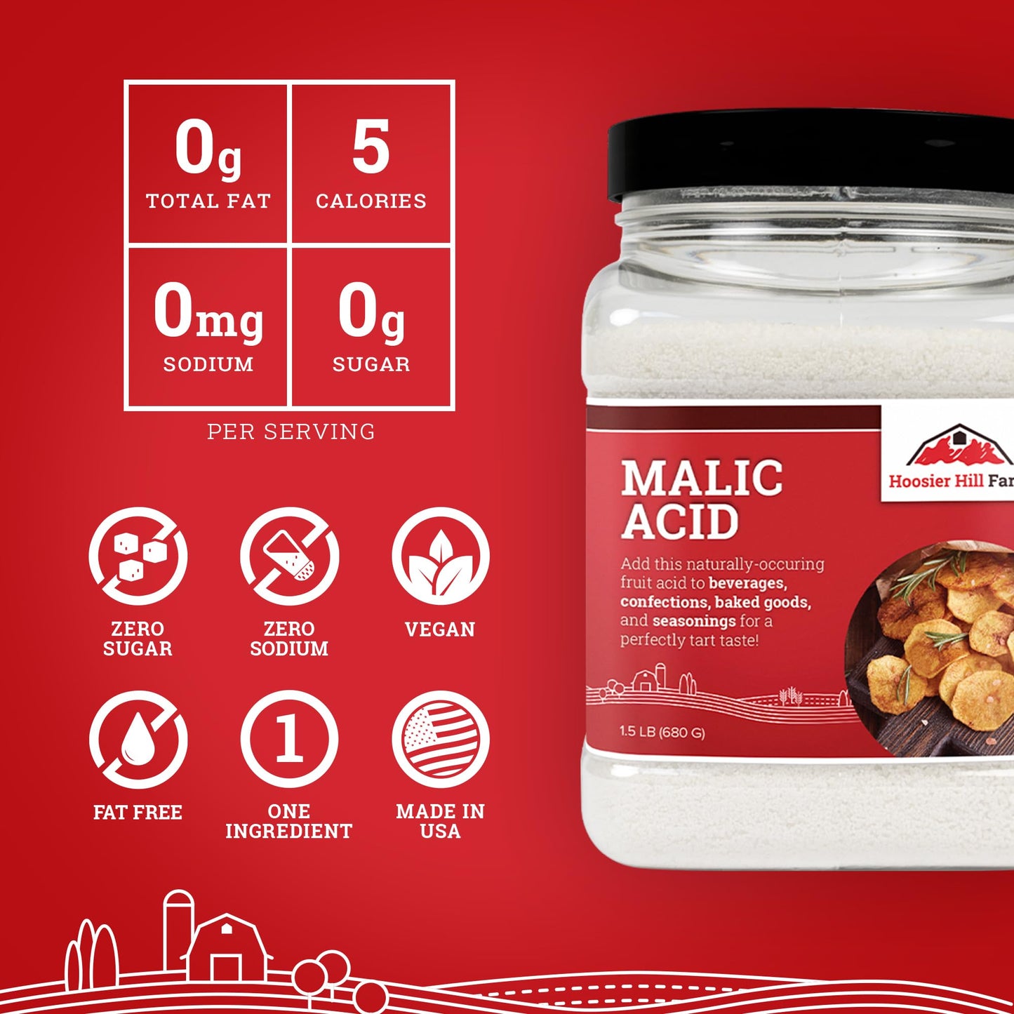 Hoosier Hill Farm Food Grade Malic Acid, 1.5 Pound (Pack of 1), Plastic Material