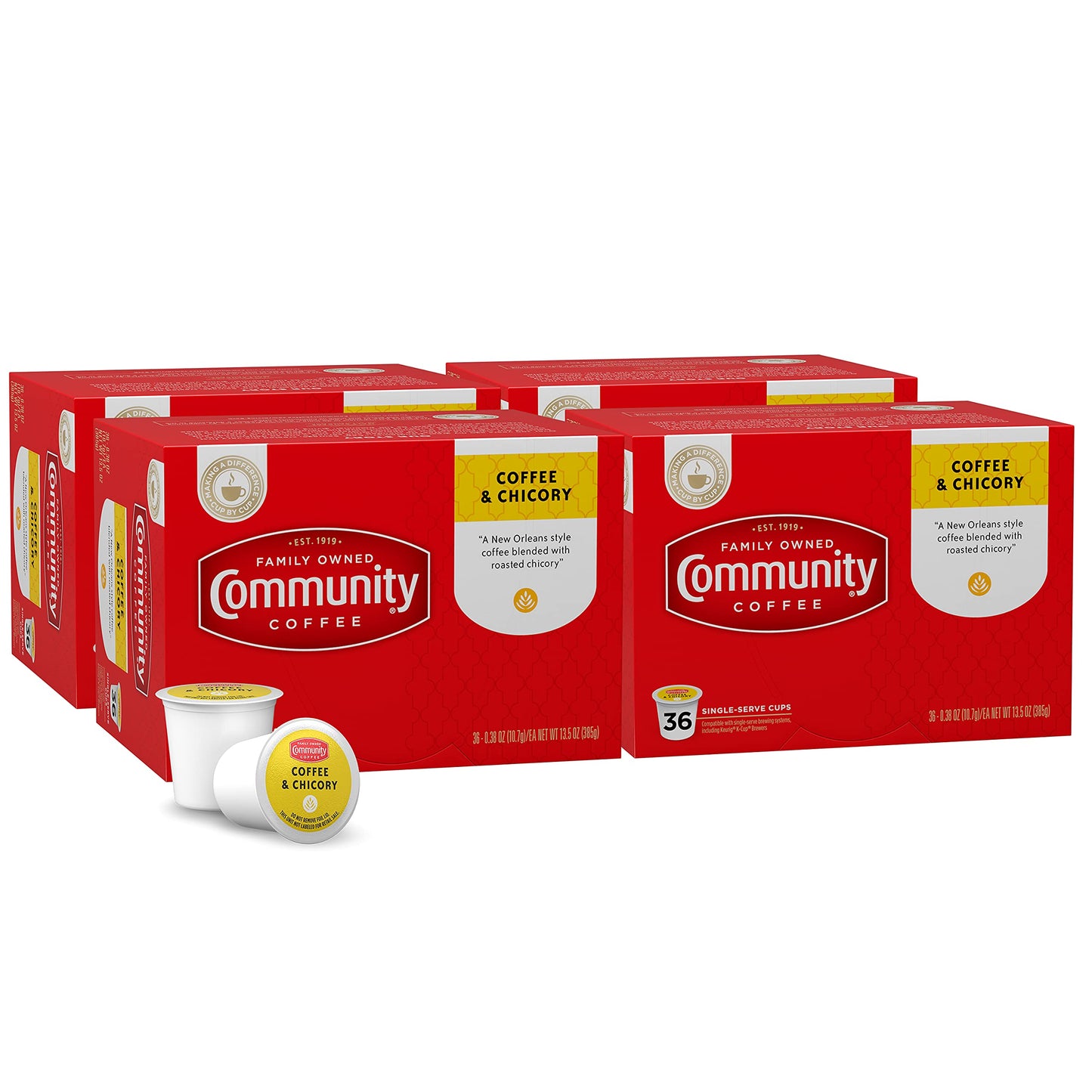 Community Coffee Dark Roast Coffee Pods, Compatible with Keurig 2.0, 144 Count (Pack of 4), Red