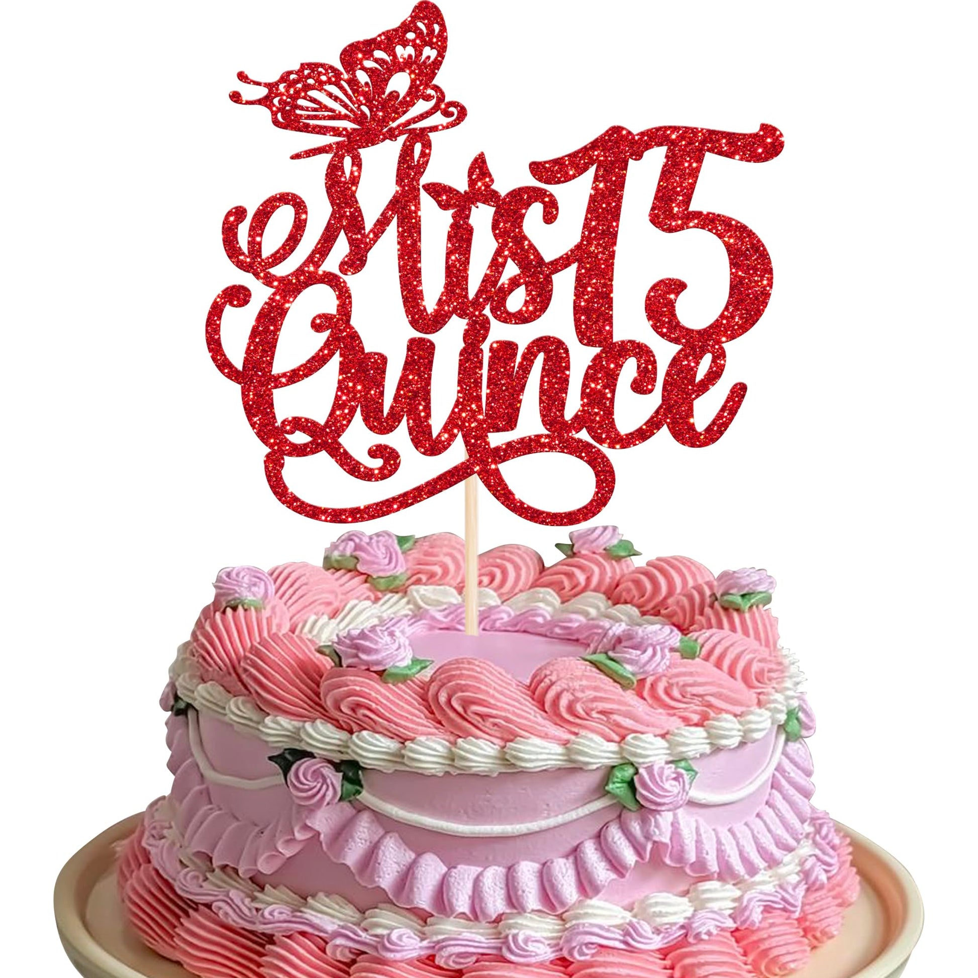 Rsstarxi Cake Topper Glitter 15th Birthday Decorations Red