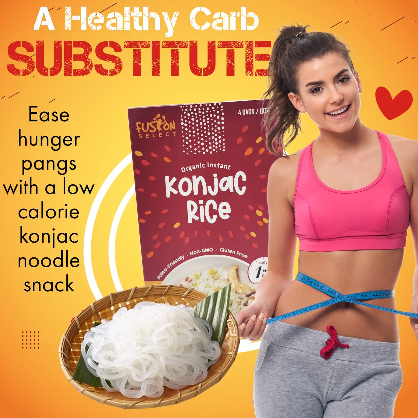 Fusion Select 8 Packs Organic Konjac Noodles - Shirataki Rice Plant-Based Substitute - Vegan Konjac Rice For Vegetarian, Keto, Paleo Recipes - Zero Gluten, Low Carb, Low Calorie Shirataki Konjac Rice