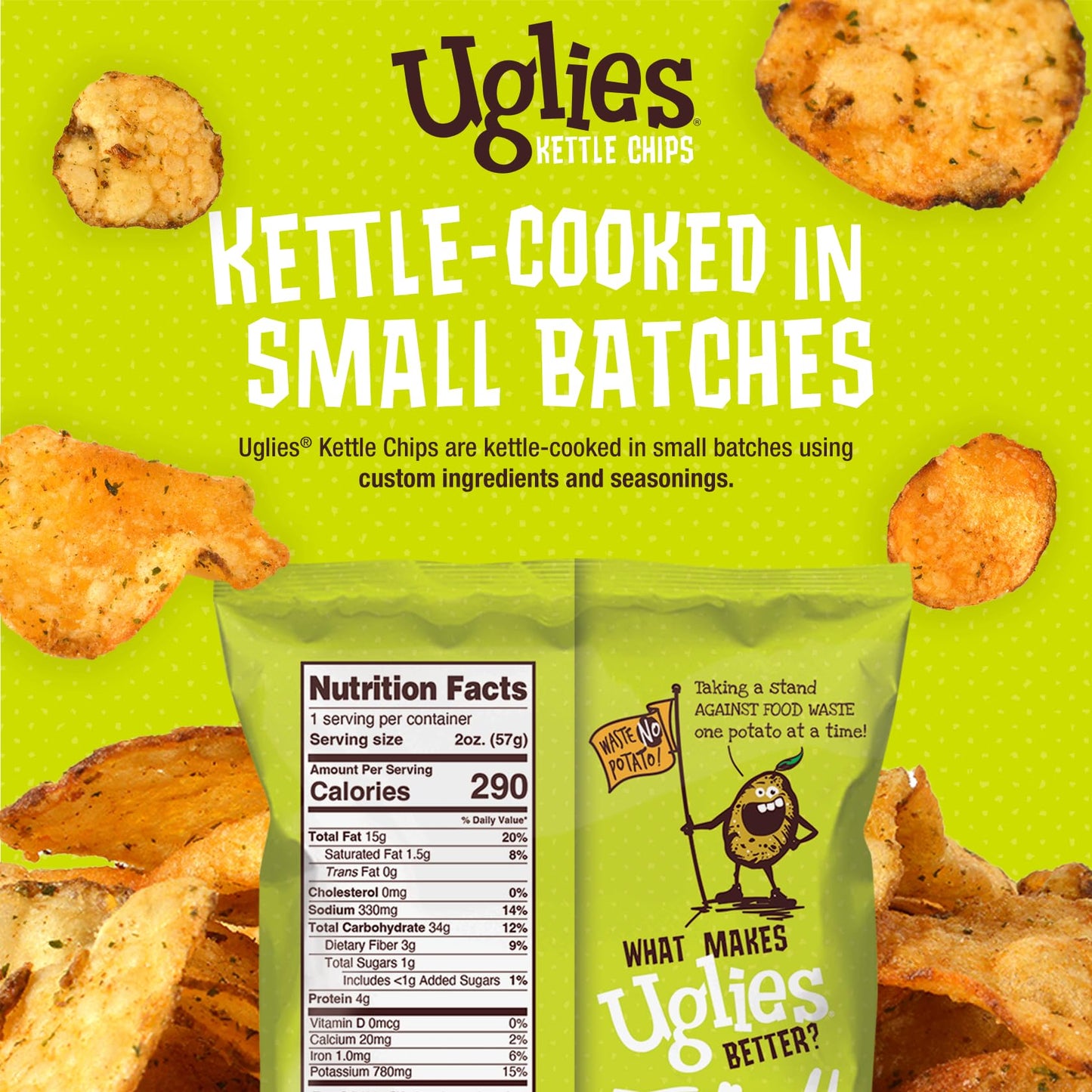 Uglies Jalapeno Kettle-Cooked Potato Chips, Gluten-Free, Non-GMO, 2 Oz. Bags, Pack of 12