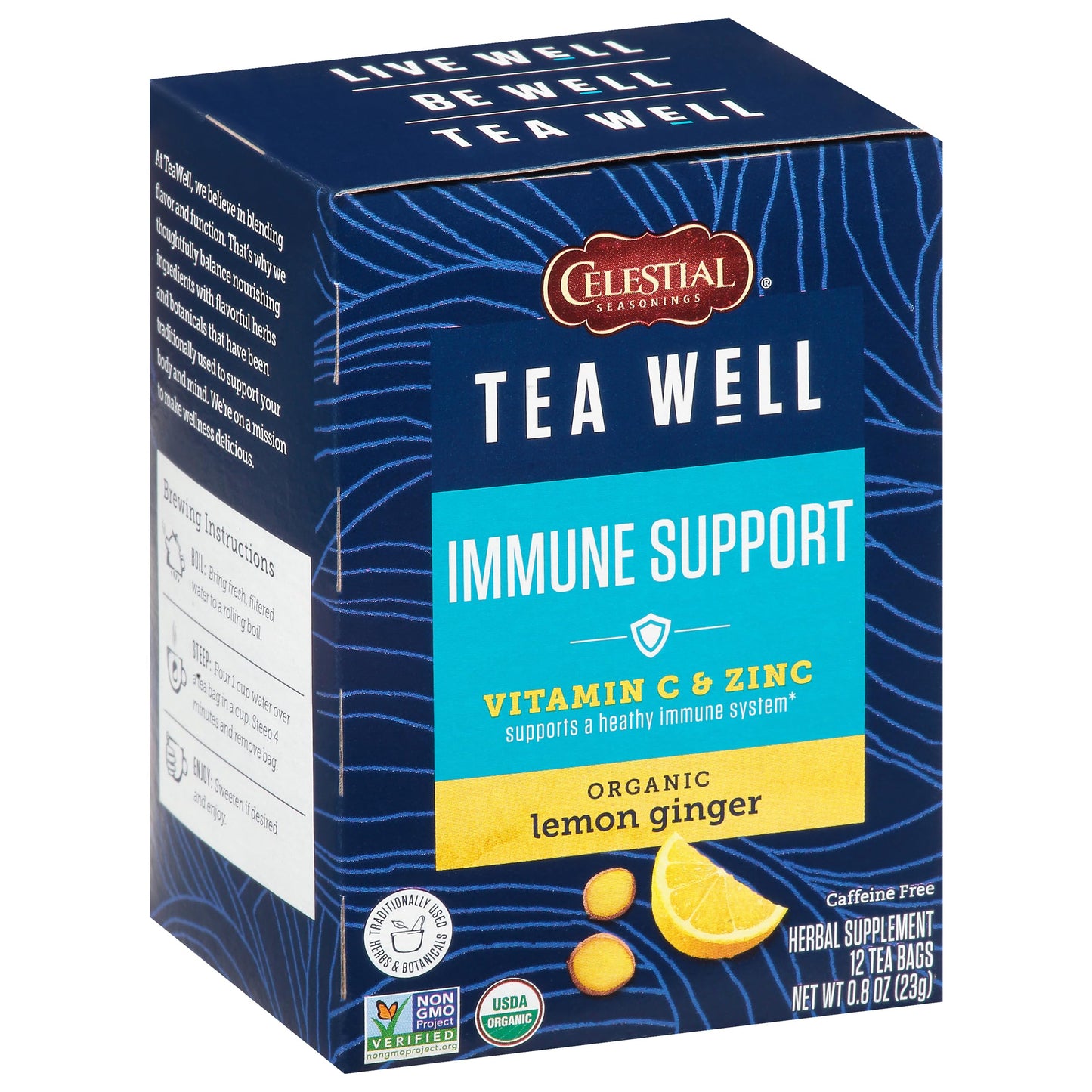 Celestial Seasonings Herbal Tea, Lemon Ginger, Caffeine Free, Organic, 12 Count