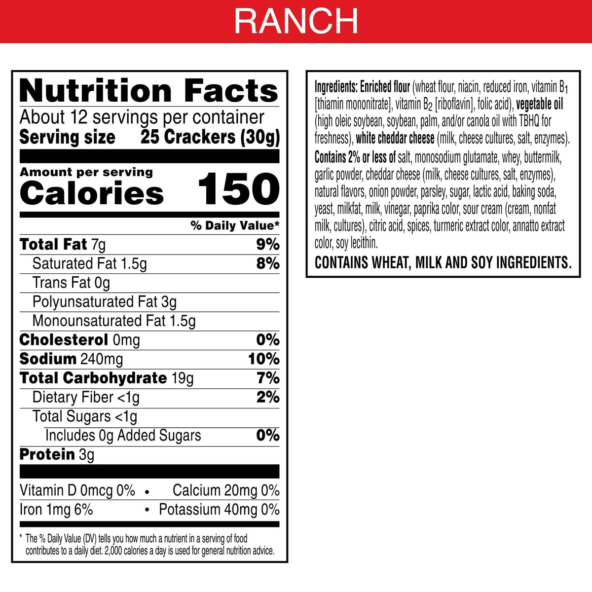 Cheez-It Cheese Crackers, Baked Snack Crackers, Lunch Snacks, Hidden Valley Ranch, 12.4Oz Box (1 Box)