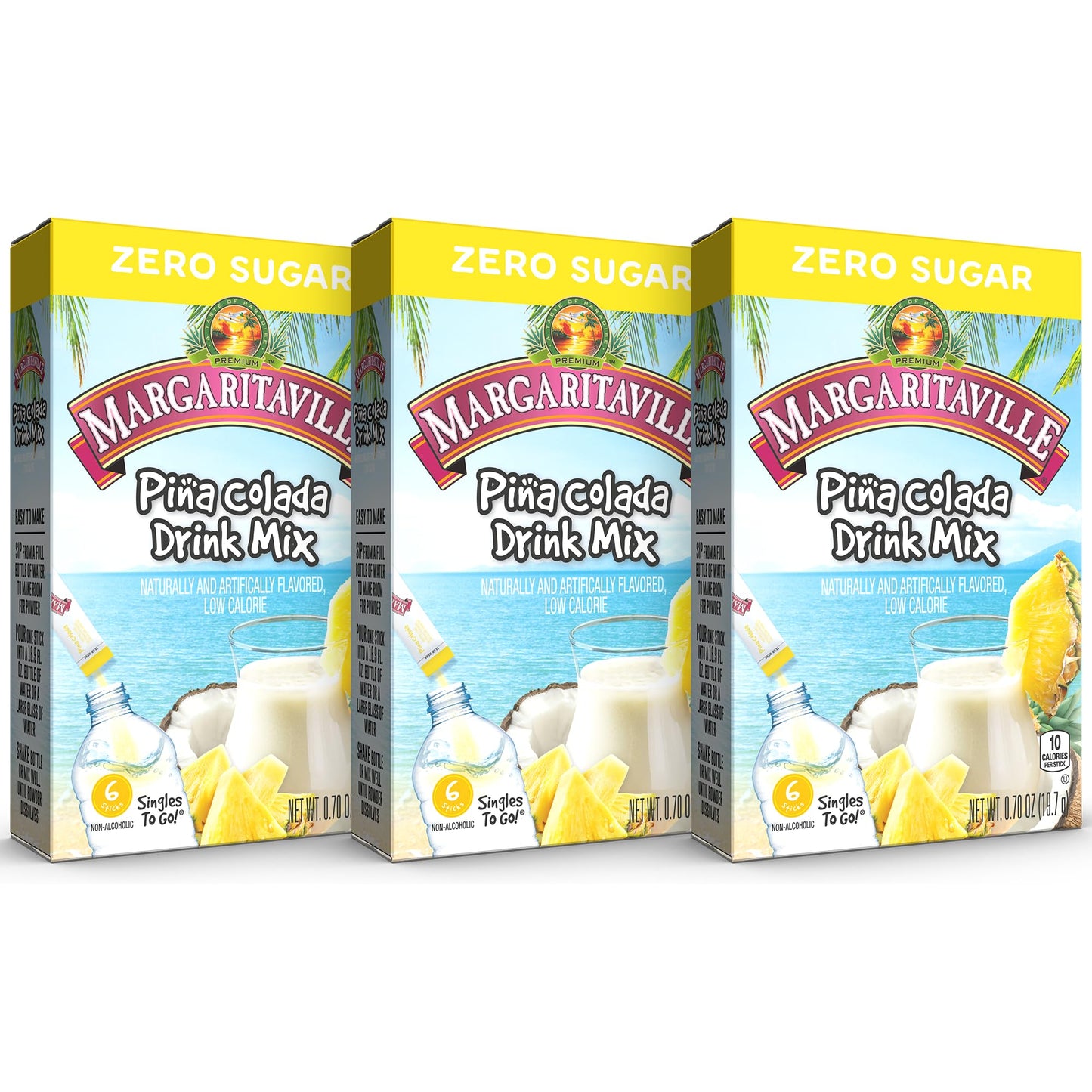 Margaritaville Singles To Go Water Drink Mix - Margarita Flavored Powder Sticks, 4.37 lb (Pack of 3)
