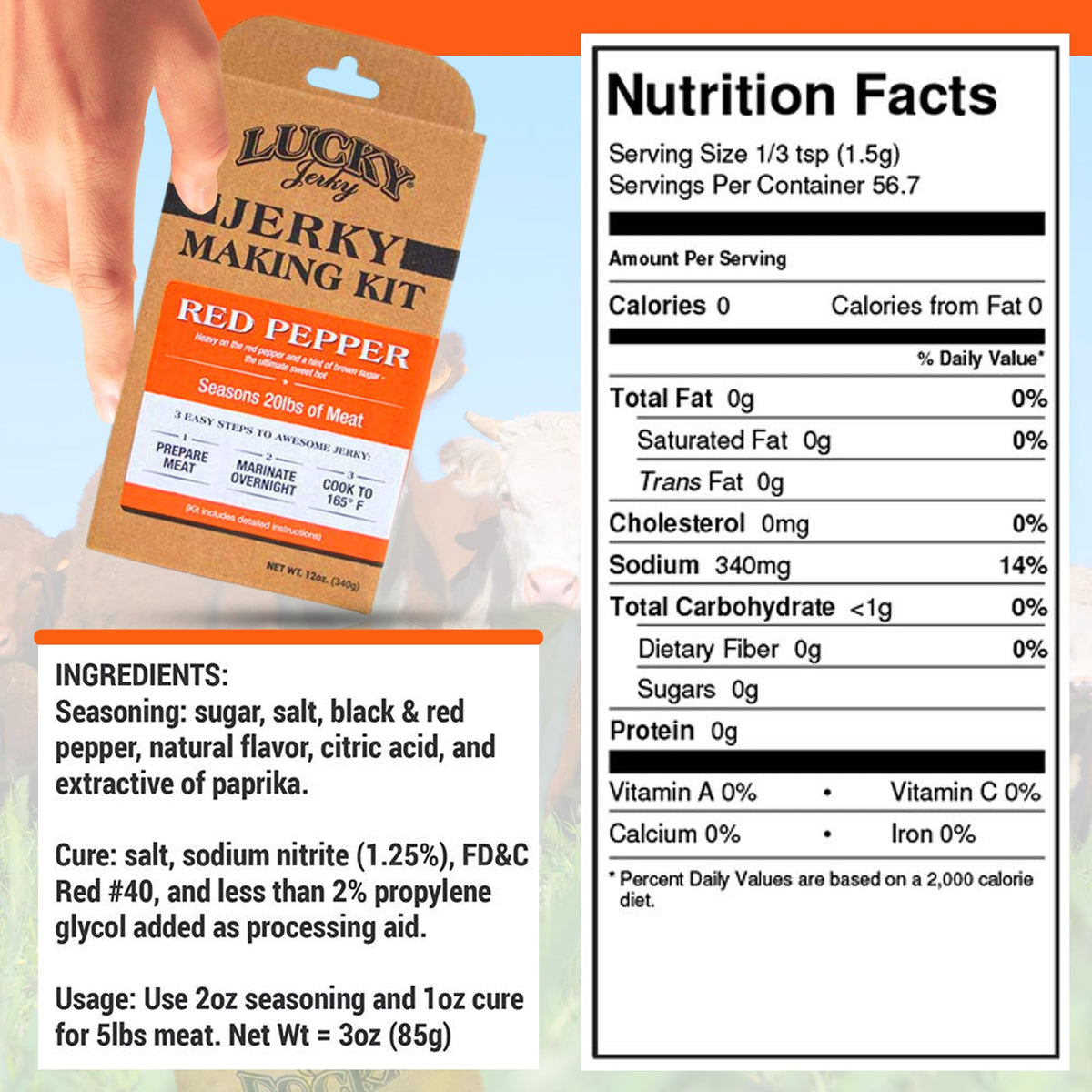 Lucky Beef Jerky DIY Jerky Seasoning and Cure Kits - Variety Pack with Six Flavors | Make Your Own with Sweet and Spicy  Peppered  Red Pepper  Teriyaki  BBQ  and Original- Season 120lbs of Meat