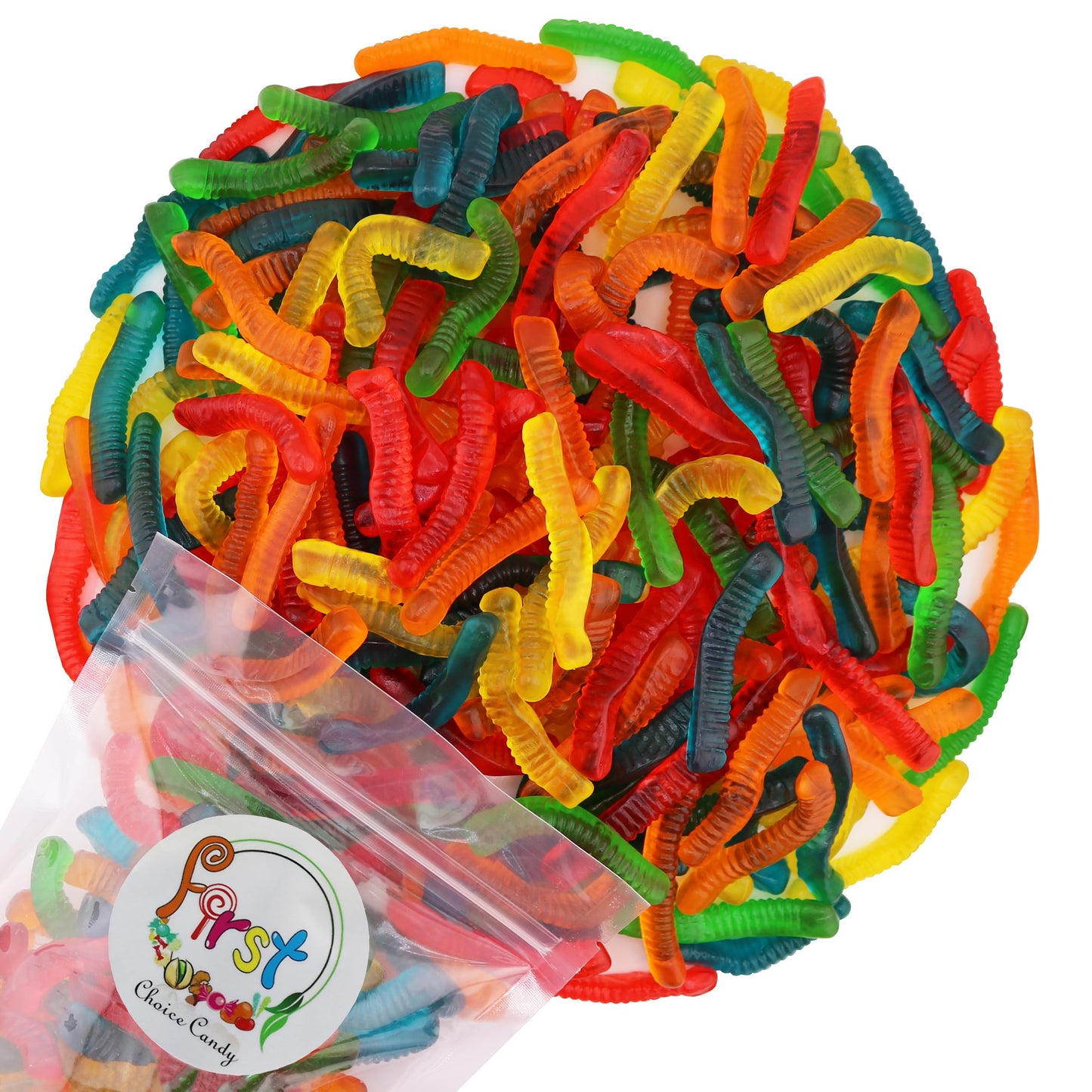 Firstchoicecandy Sweet & Sour Gummy Worms, Multi Flavors And Solid Colors (1 Pound, Sweet Mix Fruit)