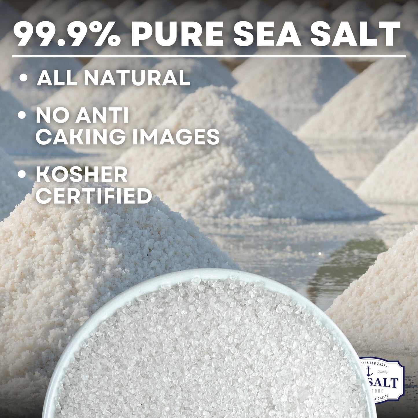 Bulk Kosher Mixed Grain (fine and coarse) Sea Salt for Commercial Use, Food Grade Non-Iodized with No Additives, Pure & Unrefine