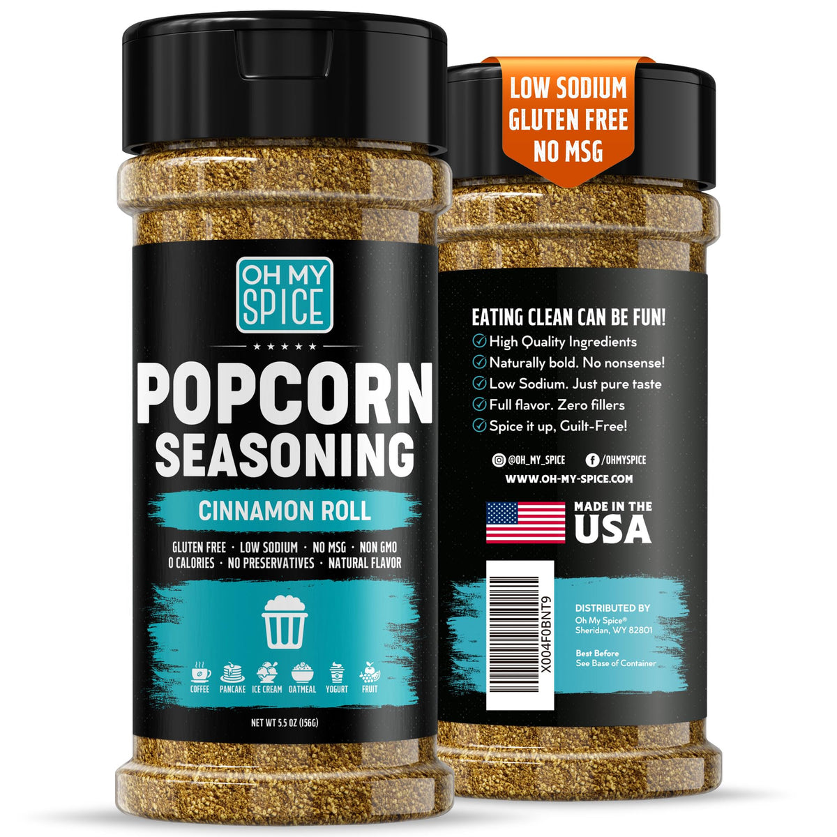Popcorn Seasoning Buttery Cinnamon Roll Mix - Gluten Free & Low Sodium Cinnamon Powder Blend Popcorn Flavoring Seasoning. Health