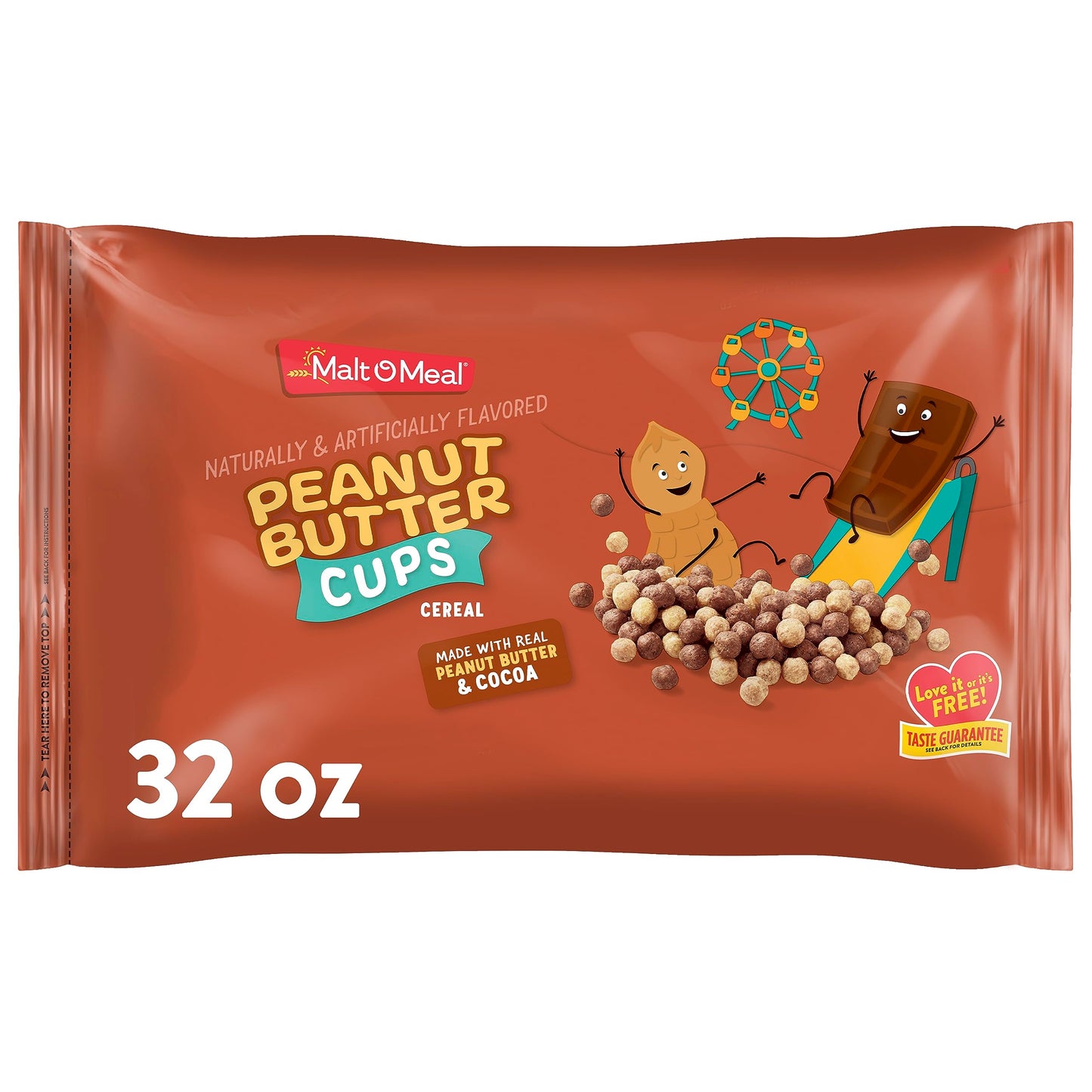 Malt-O-Meal Peanut Butter Cups Breakfast Cereal, Made with Real Cocoa and Peanut Butter, 32 OZ Resealable Cereal Bag