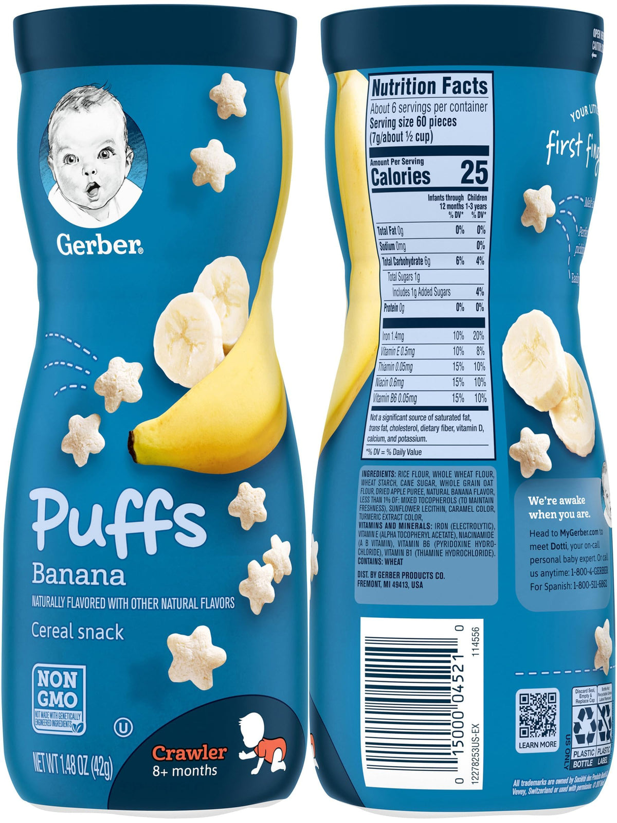 Gerber Graduates Puffs Cereal Snack, Assorted Flavors, 1.48 Ounce, 6 Count