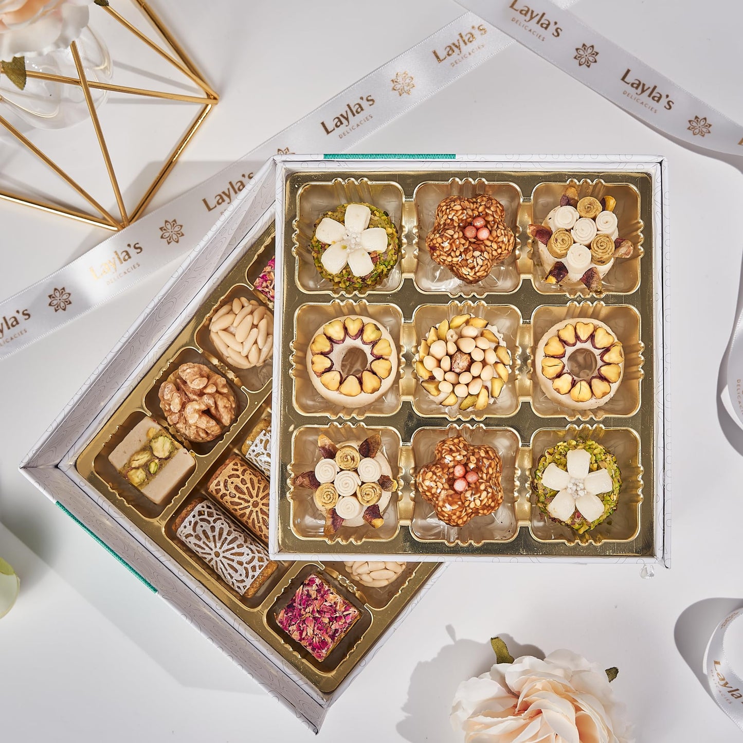 Laylas DELICACIES Mediterranean   Gift Box - 23 Bite-Size Pastries - Halal, Vegetarian, Gluten Free - Ramadan Gift Box