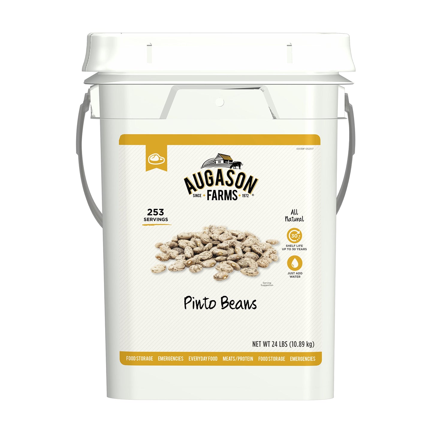 Augason Farms Pinto Beans Emergency Bulk Food Storage 4 Gallon Pail 253 Servings