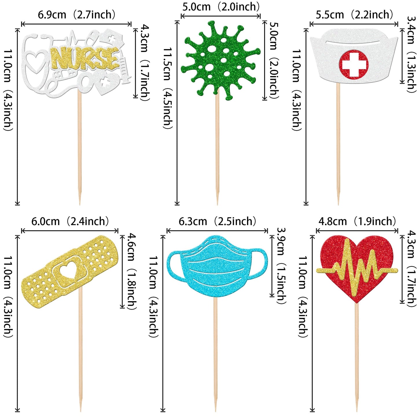 ZHUOWEISM Nurse Cupcake Toppers, 30 PCS Glitter Graduation Decorations, Cardstock, Design 5