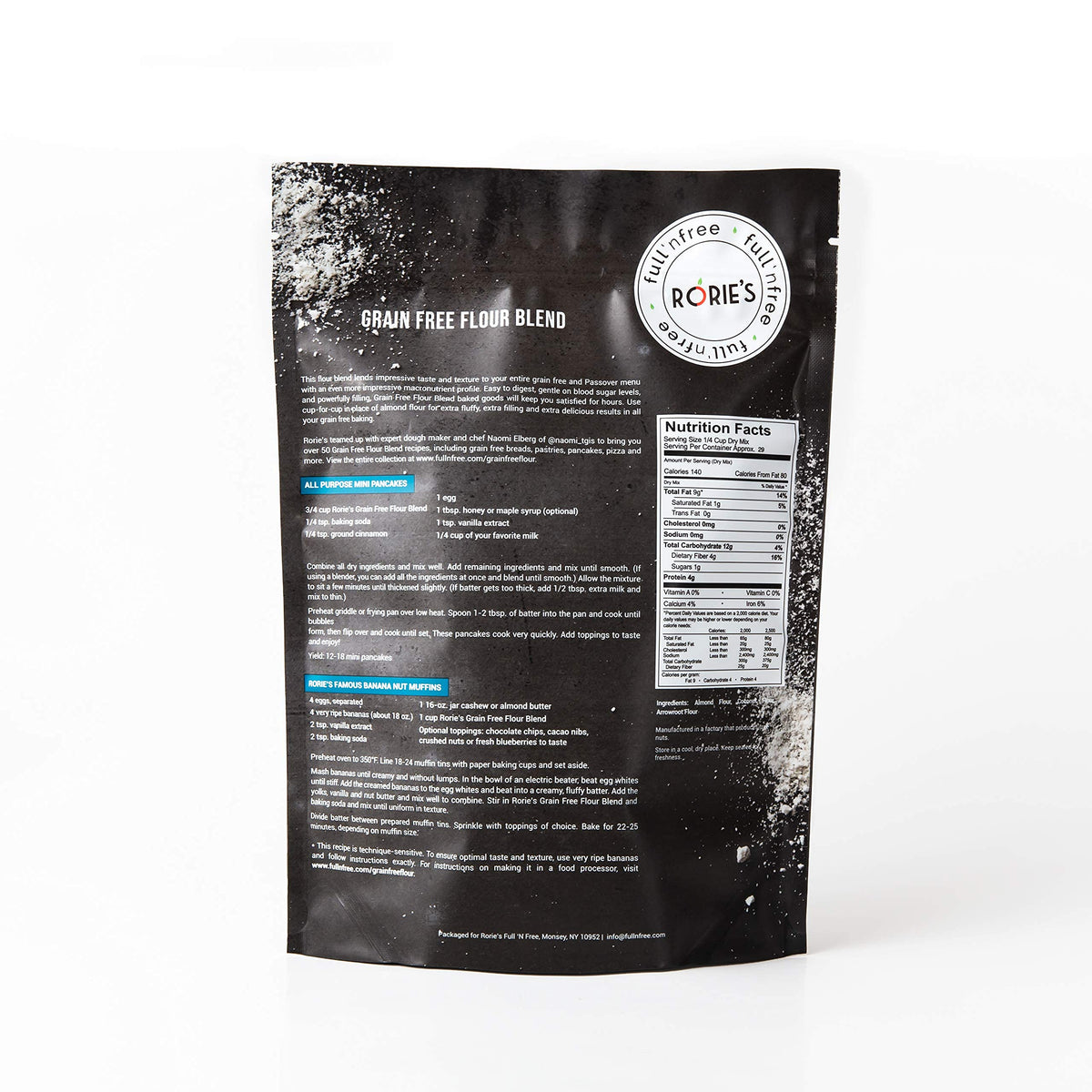 FULL ‘N FREE WITH RORIE Rorie's Grain Free Flour Blend, KOSHER FOR PASSOVER, All Purpose Mix, 2 lb Pack