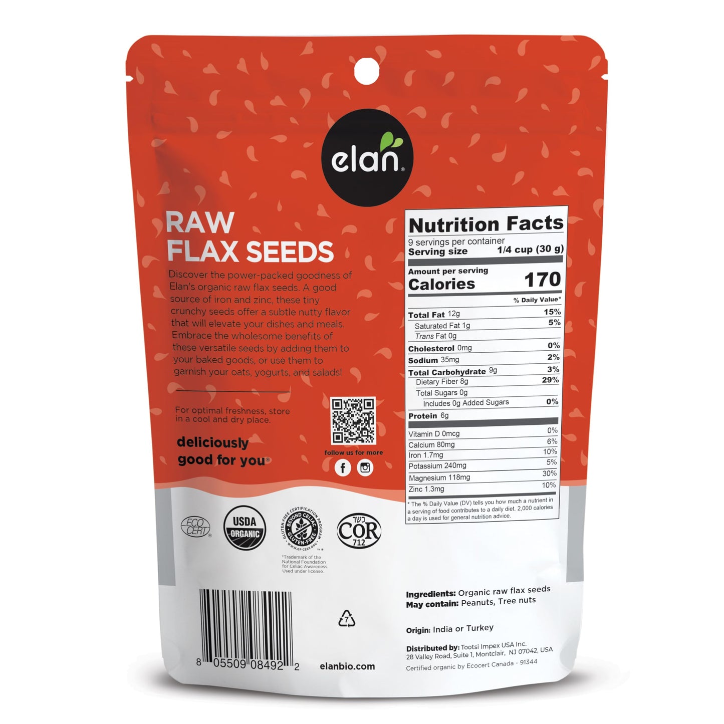 Elan Organic Chia & Flax Seed Superfood Duo, Non-GMO, Vegan, Gluten-Free, Kosher, High in Fibre