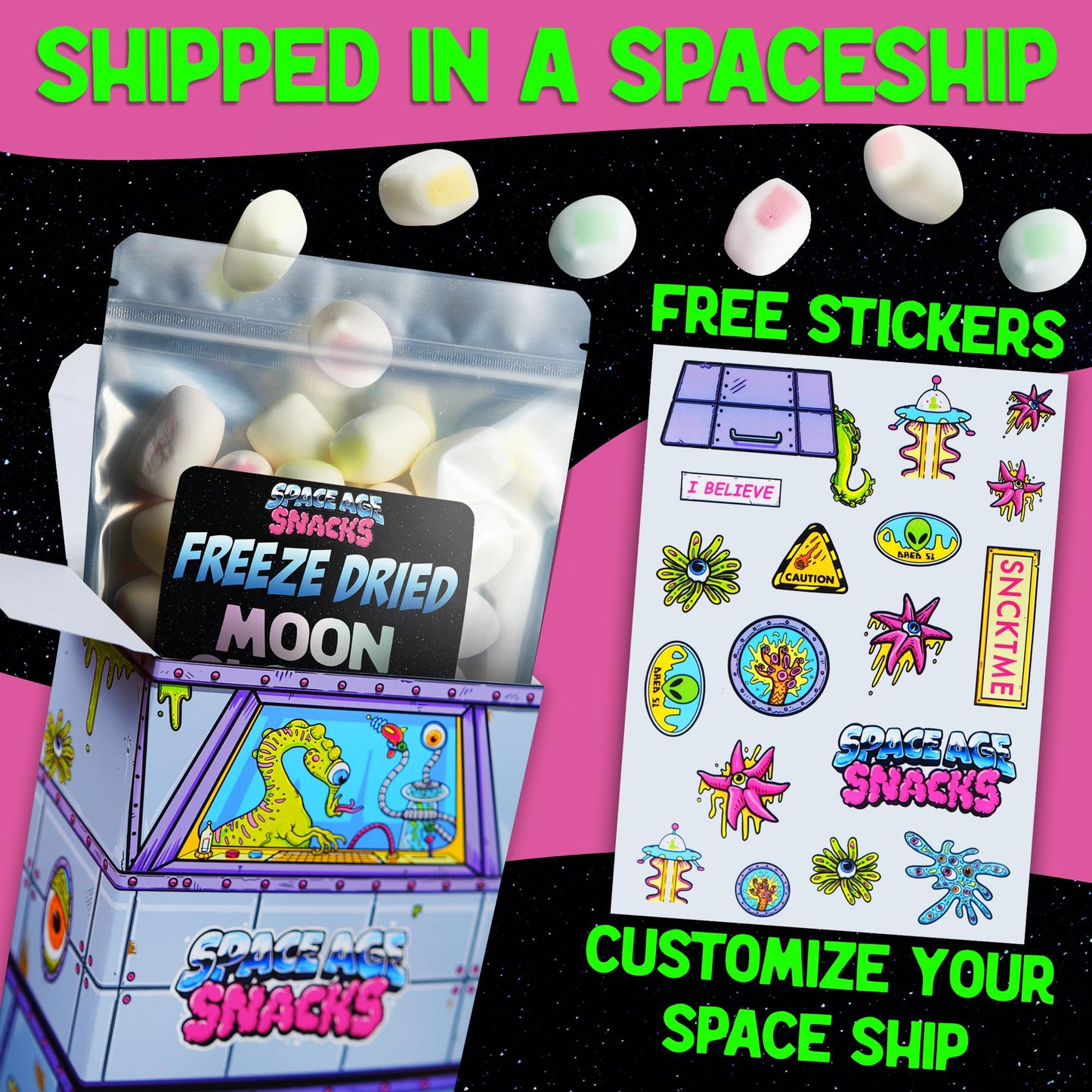 Space Age Snacks Premium Freeze Dried Hi Chews - Moon Clouds Candy, 4 Ounce, Boxed for Protection