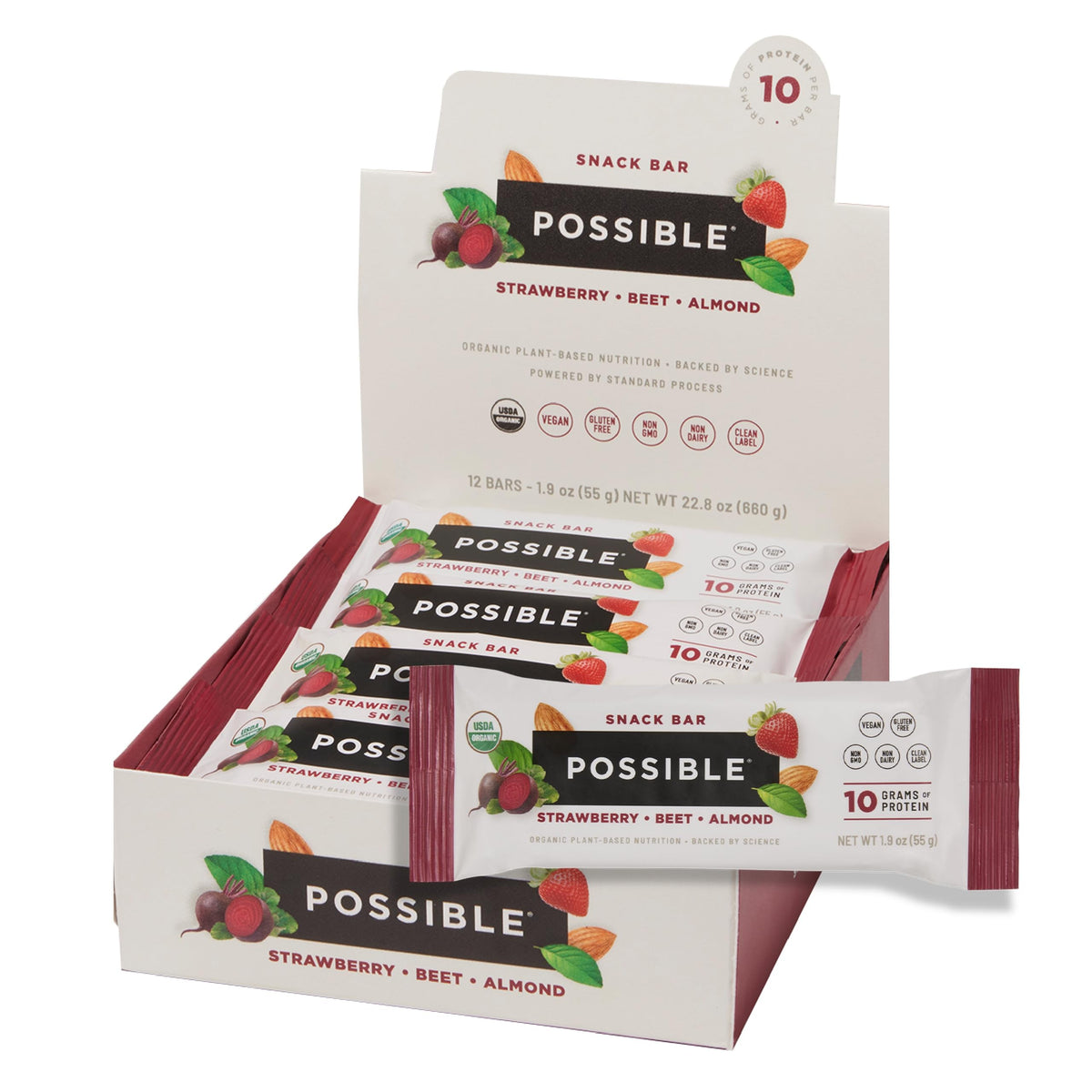 POSSIBLE Snack Bar - Organic Energy Bars with 10g of Plant-Based Protein - Vegan, Gluten-Free, Non-Dairy, USDA Organic - Healthy