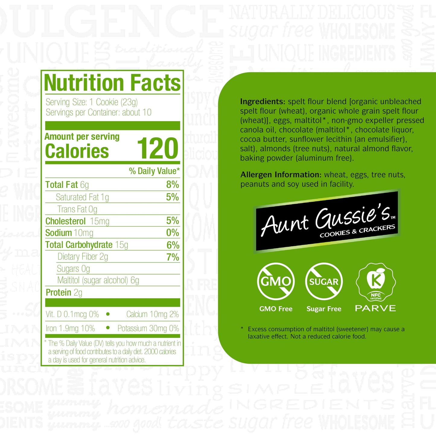 Aunt Gussies Sugar Free Chocolate Chip Almond Biscuits, Spelt Flour, 8 Ounce (Pack of 4)