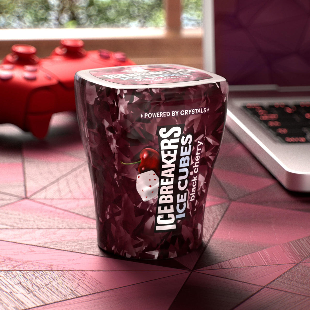 ICE BREAKERS Ice Cubes Black Cherry Flavored Sugar Free Chewing Gum Bottles, 3.24 oz (6 Count, 40 Pieces)