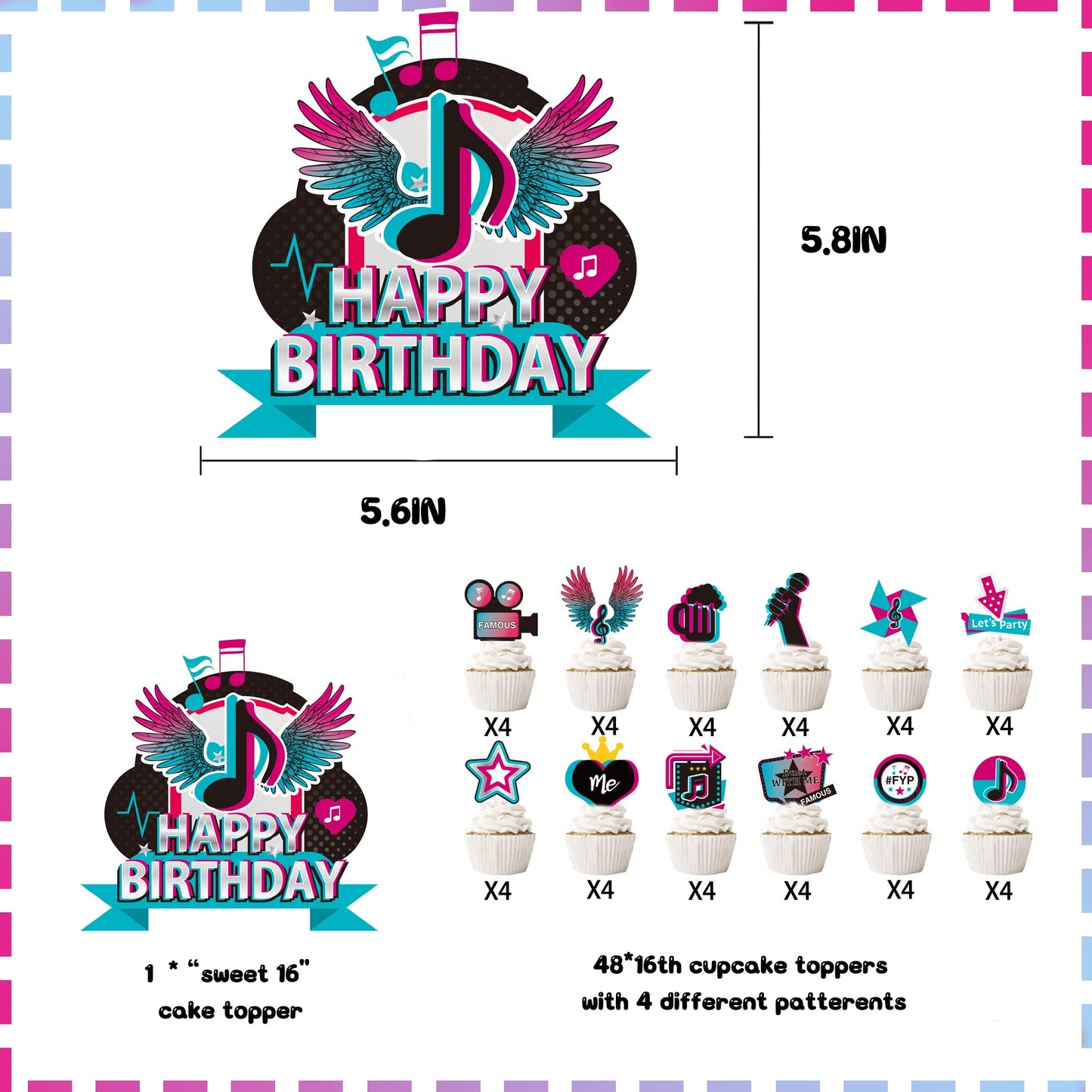 GLURUITE 49pcs Music Cake Toppers Set - Musical Birthday Party Decorations, Bright Colors, Model WENHU-0001, Paper Material