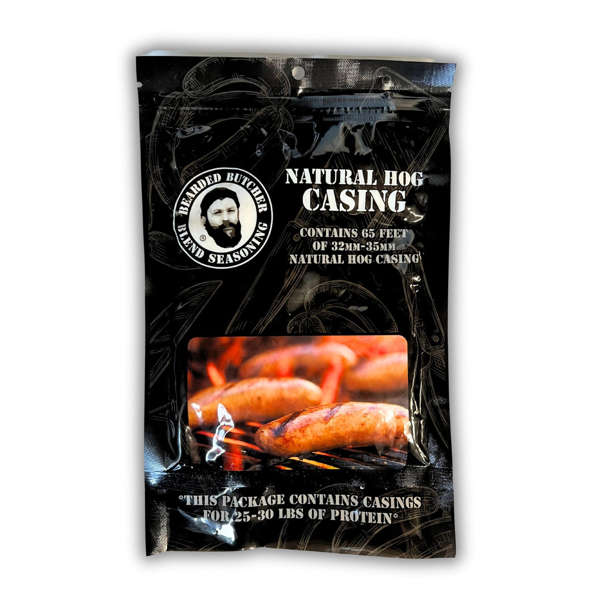 BEARDED BUTCHER BLEND SEASONING Natural Hog Casings for Sausage 32-35mm, 8 Ounce, Edible, Resealable Bag