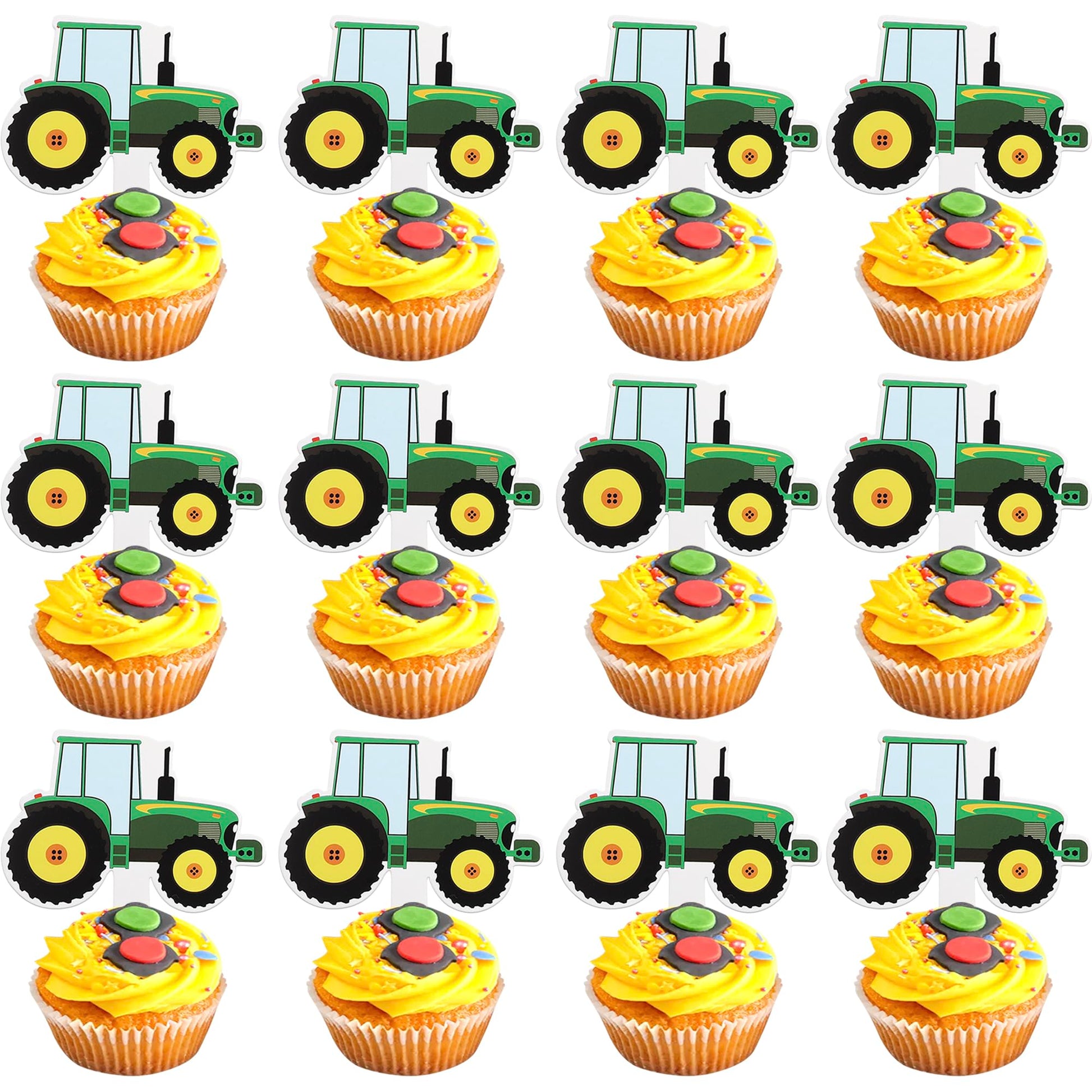 35 Pack Farm Tractor Cupcake Toppers Tractor Truck Car Cupcake Picks Tractor Card Cupcake Decorations For Construction Theme Baby Shower Boys Birthday Party Supplies Green