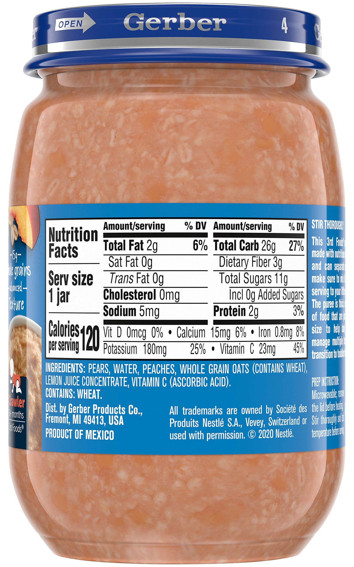 Gerber 3Rd Foods Natural For Baby Grain & Grow Baby Food Jar, Pear Peach Oatmeal, Made With Natural Fruit & Vitamin C With Advan