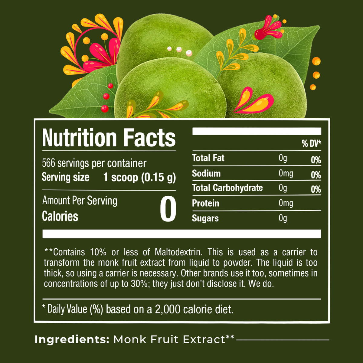 Monk Fruit Extract Powder (25X Sweeter Than Sugar) Zero Calories, Zero Sugar, Zero Glycemic, Non-GMO, No Fillers - Monk Fruit Sw