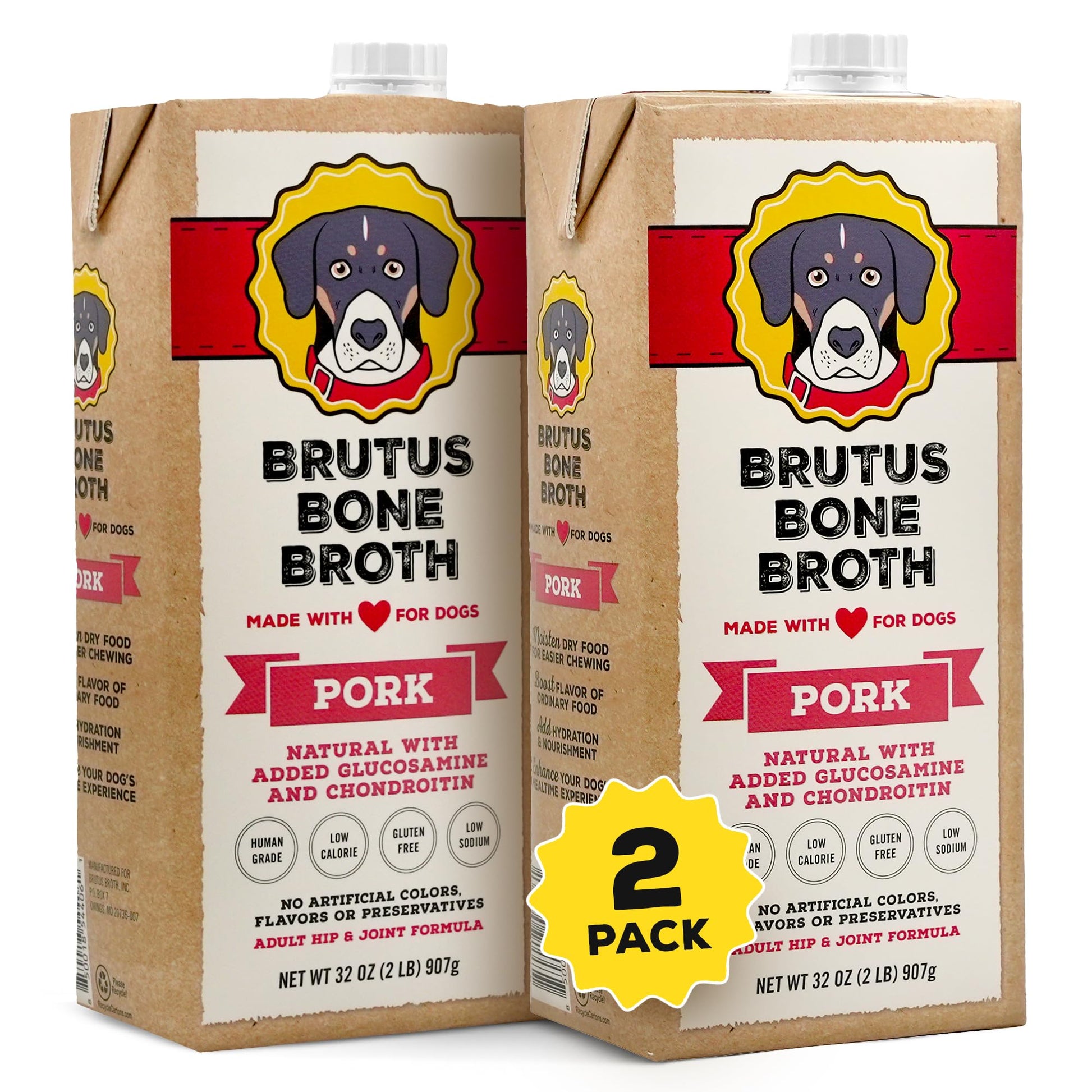 Brutus Bone Broth for Dogs - All Natural Gravy & Treat - 64 Fl Oz - Made in USA - Glucosamine & Chondroitin for Healthy Joints