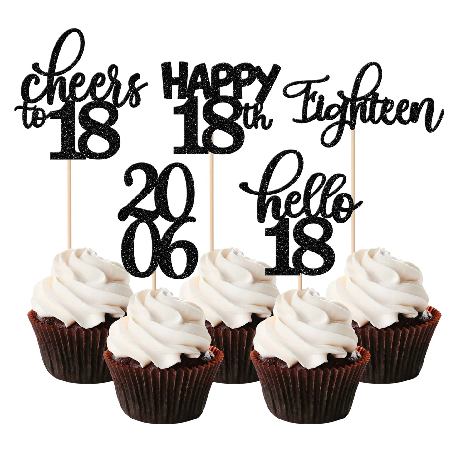 Rsstarxi 30 Pack 18Th Birthday Cupcake Toppers Glitter Eighteen Since 2006 Happy 18Th Cupcake Picks Sweet 18 Cheers To 18 Years Old Cake Decorations For 18Th Birthday Anniversary Party Supplies Black