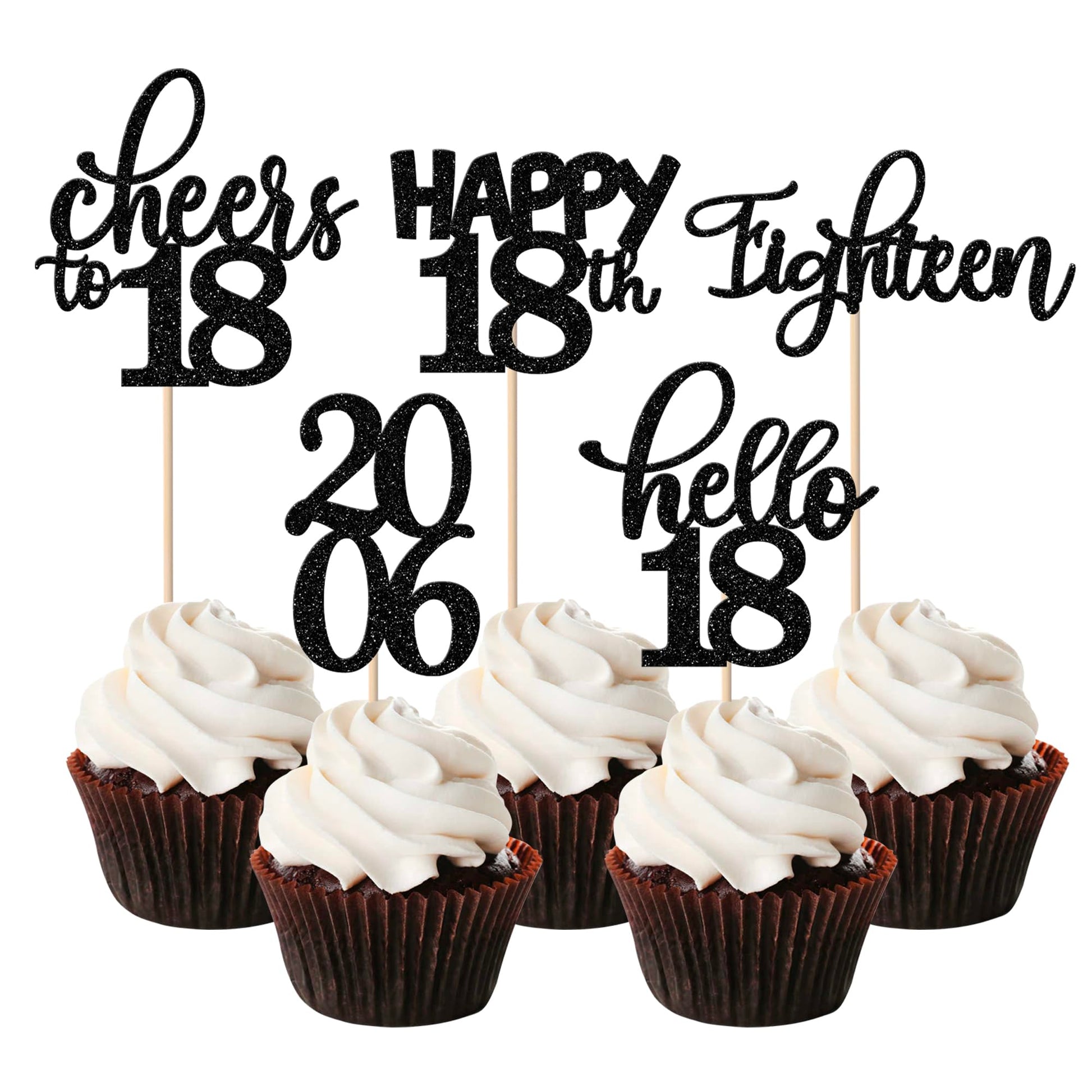 Rsstarxi 30 Pack 18Th Birthday Cupcake Toppers Glitter Eighteen Since 2006 Happy 18Th Cupcake Picks Sweet 18 Cheers To 18 Years Old Cake Decorations For 18Th Birthday Anniversary Party Supplies Black