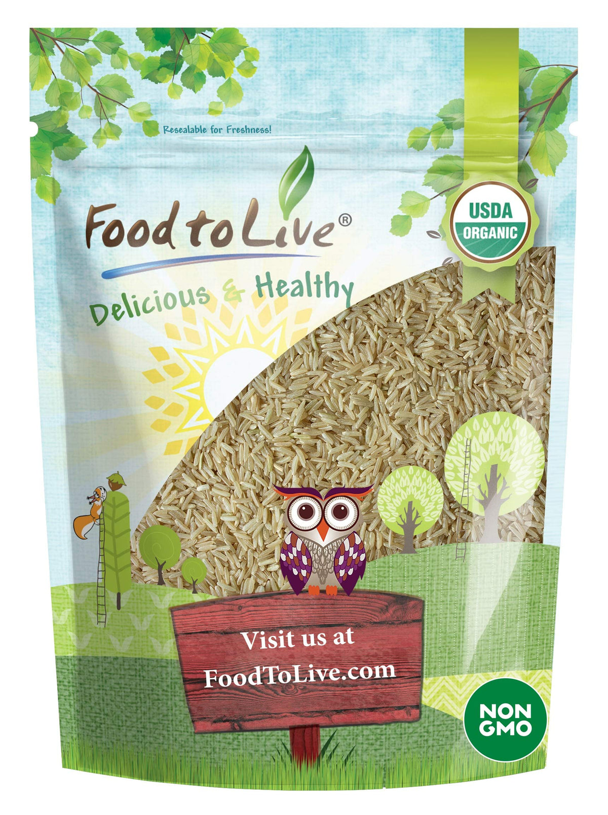 Food to Live Organic Long Grain Brown Rice, 1.5 Pounds - Non-GMO, Whole Grain, Raw, Non-Irradiated, Kosher, Vegan, Bulk. Chewy T