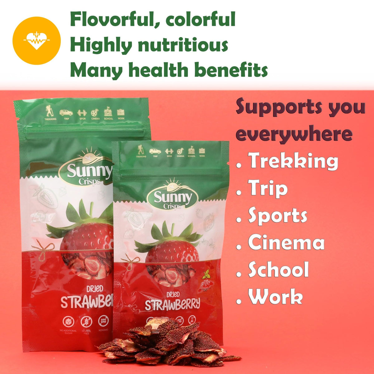 Sunny Crisps Dried Strawberries 1.76 Oz - Dry Strawberries No Sugar Added For Toddler Healthy Snacks - Gluten Free Dehydrated Fr