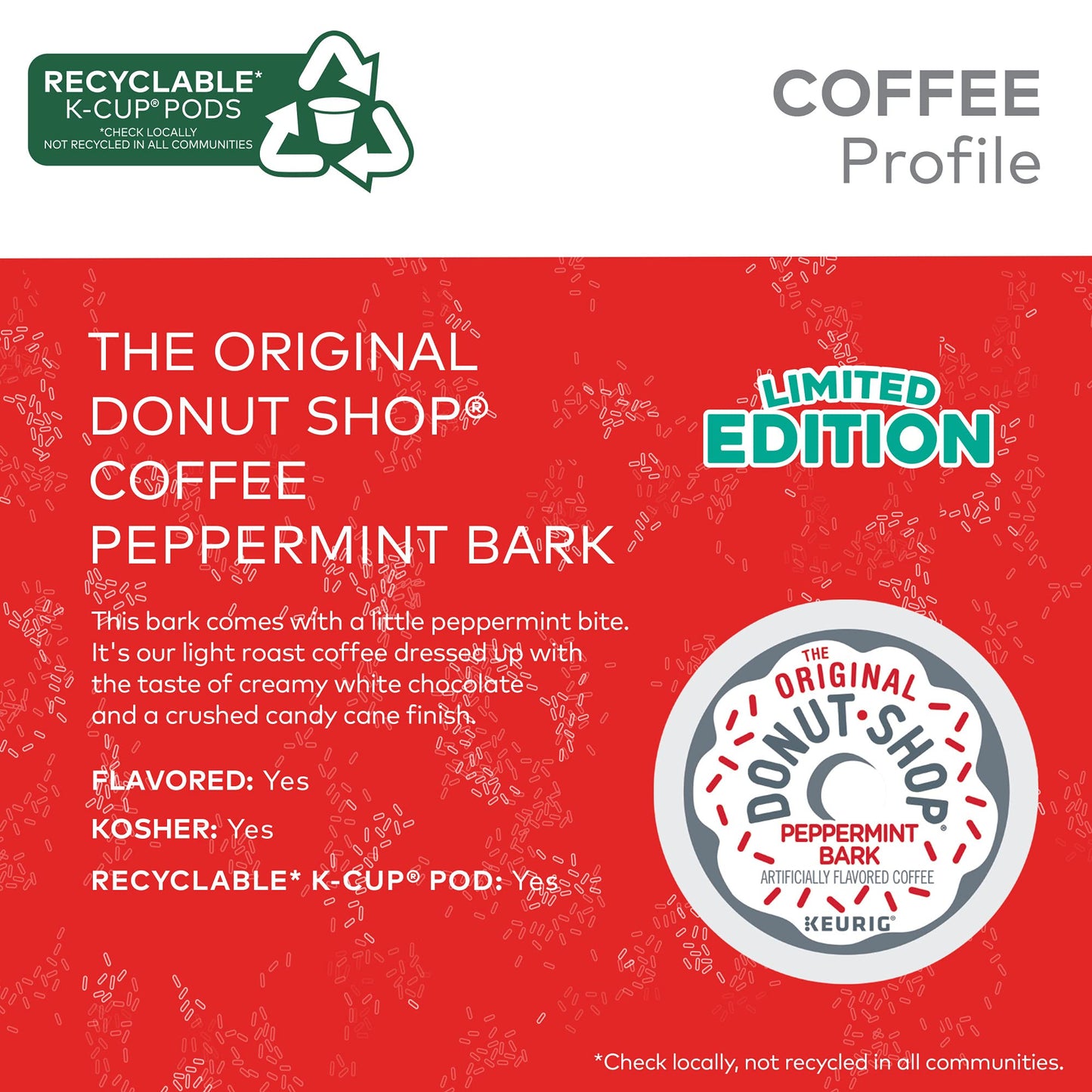 The Original Donut Shop Peppermint Bark Coffee, Black, 12 K-Cup Pods, 4.1 Oz